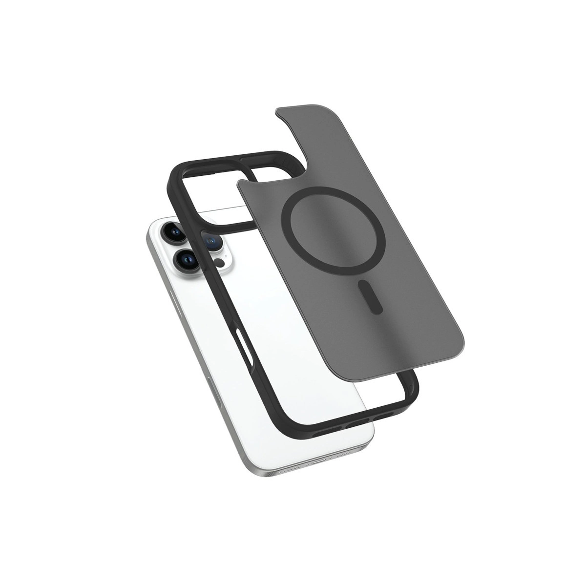 Siyah çerçeveli ve koyu koruyucu kılıflı şeffaf iPhone.