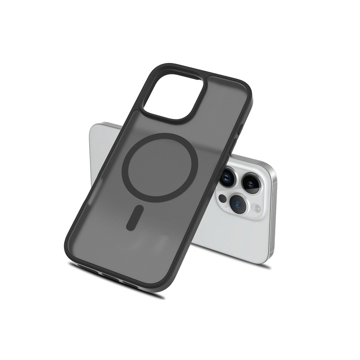 Beyaz iPhone üzerinde manyetik halkalı gri telefon kılıfı.