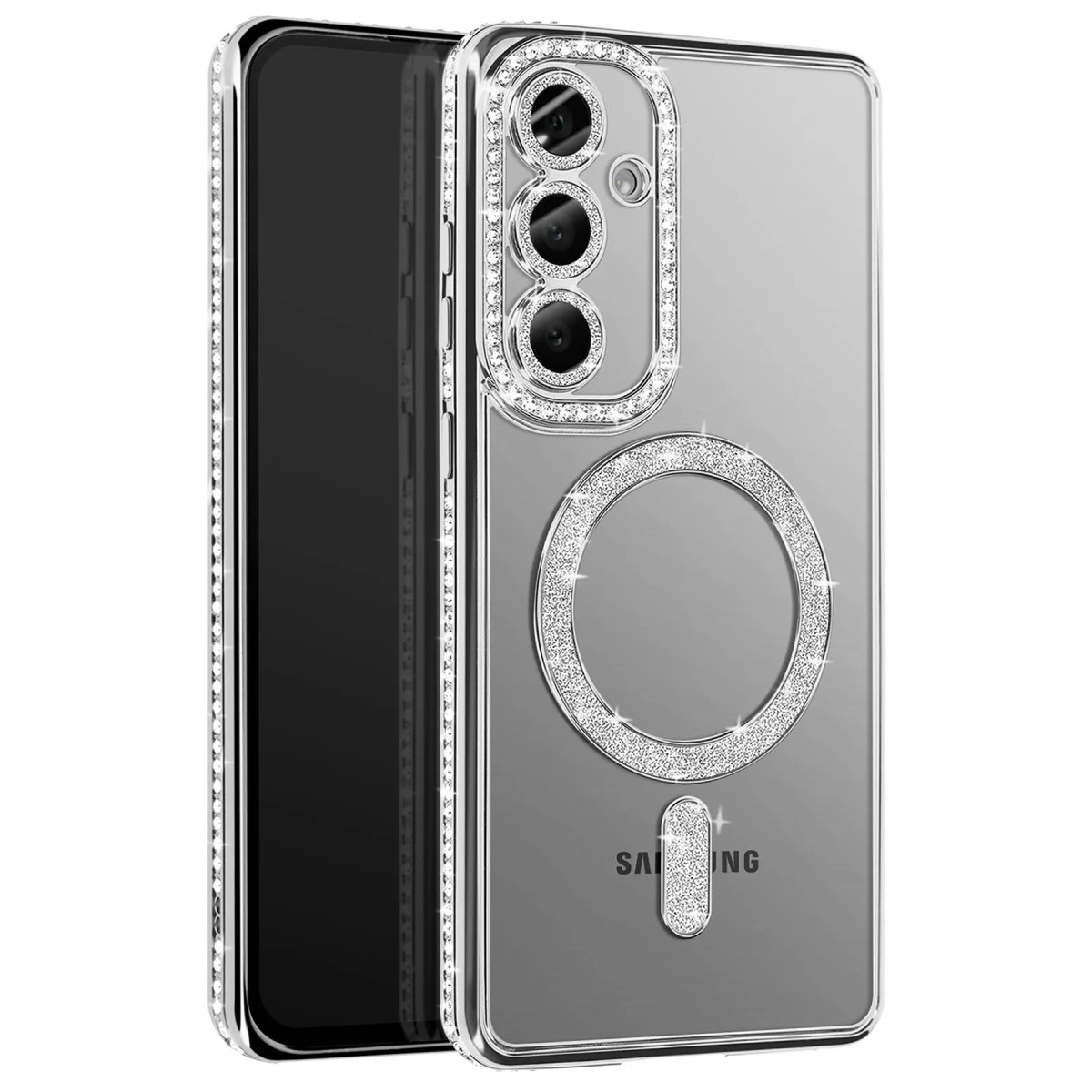 NEWFACE Samsung Galaxy A37 5G Uyumlu Joke Simli Magneticsafe Telefon Kılıfı Gümüş