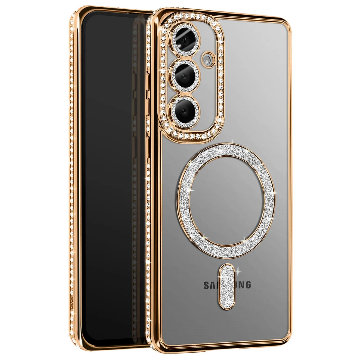 NEWFACE Samsung Galaxy A57 5g Uyumlu Joke Simli Magneticsafe Kılıf Telefon Kılıfı Gold