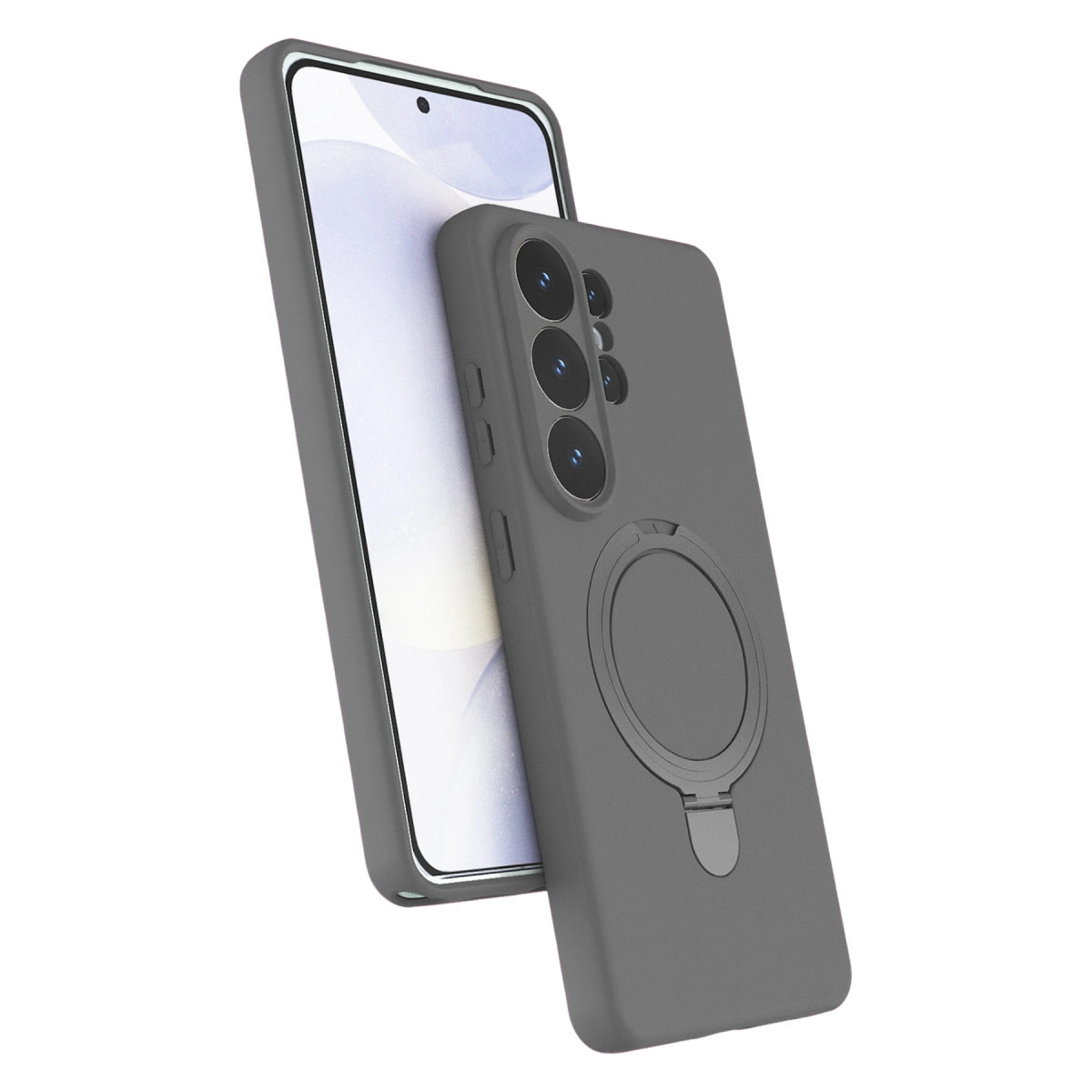 Halka stantlı gri telefon kılıfı beyaz zeminde gösteriliyor.