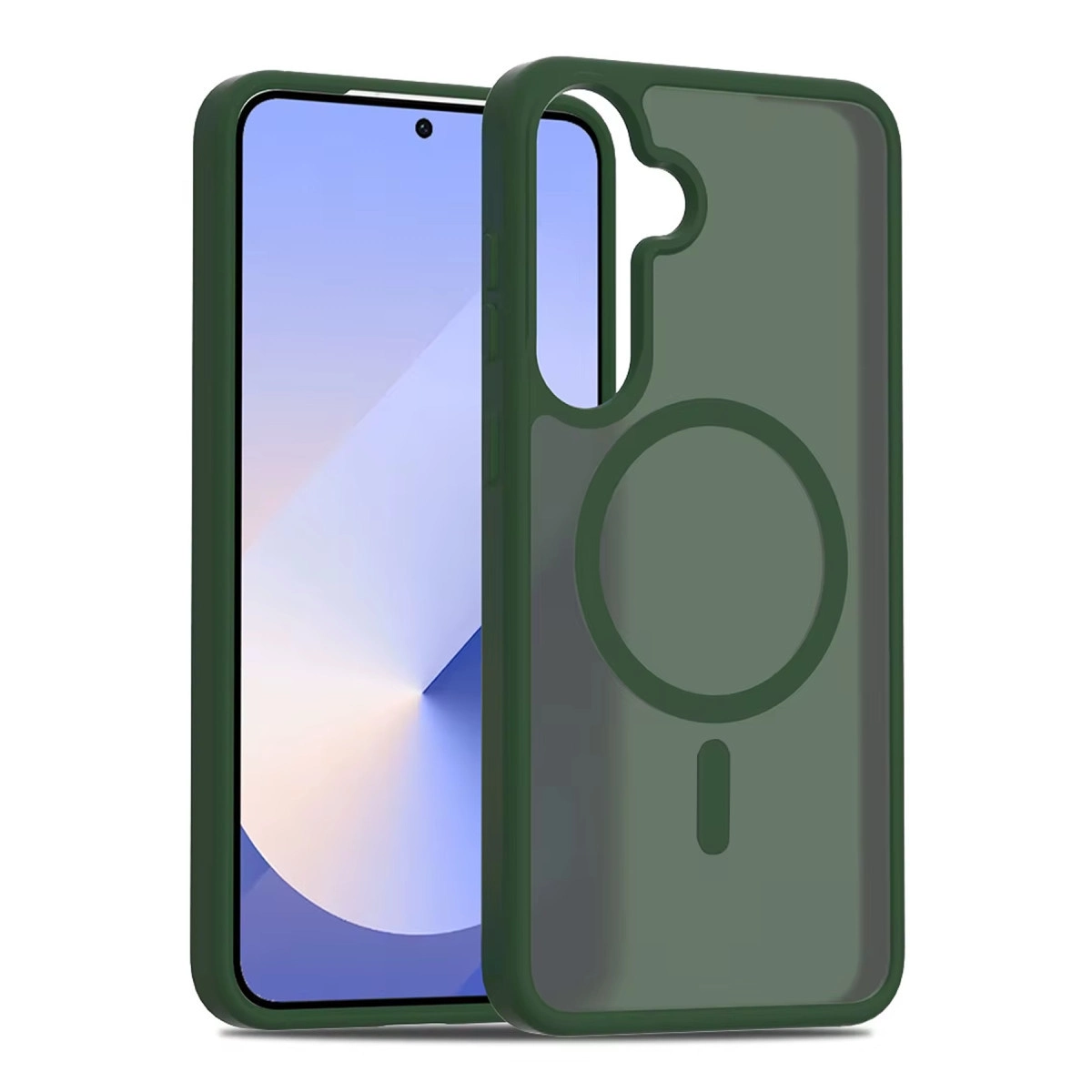Akıllı telefonda manyetik halkalı koyu yeşil telefon kılıfı.