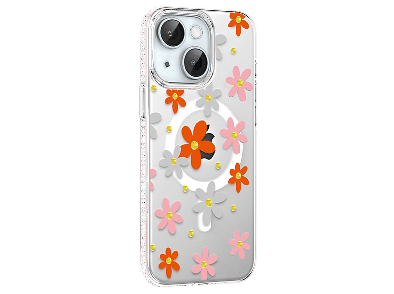 NEWFACE iPhone 14 Uyumlu Floral Magsafe Kapak Telefon Kılıfı Turuncu