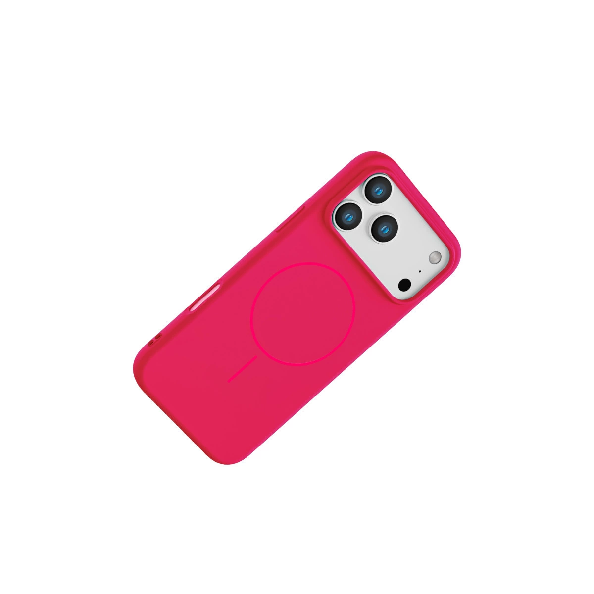 Üç kameralı ve şarj dairesi olan pembe telefon kılıfı.