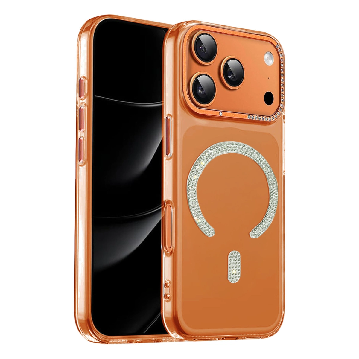 NEWFACE iPhone 17 Pro Uyumlu Tash Diamond Magsafe Kapak Telefon Kılıfı Turuncu