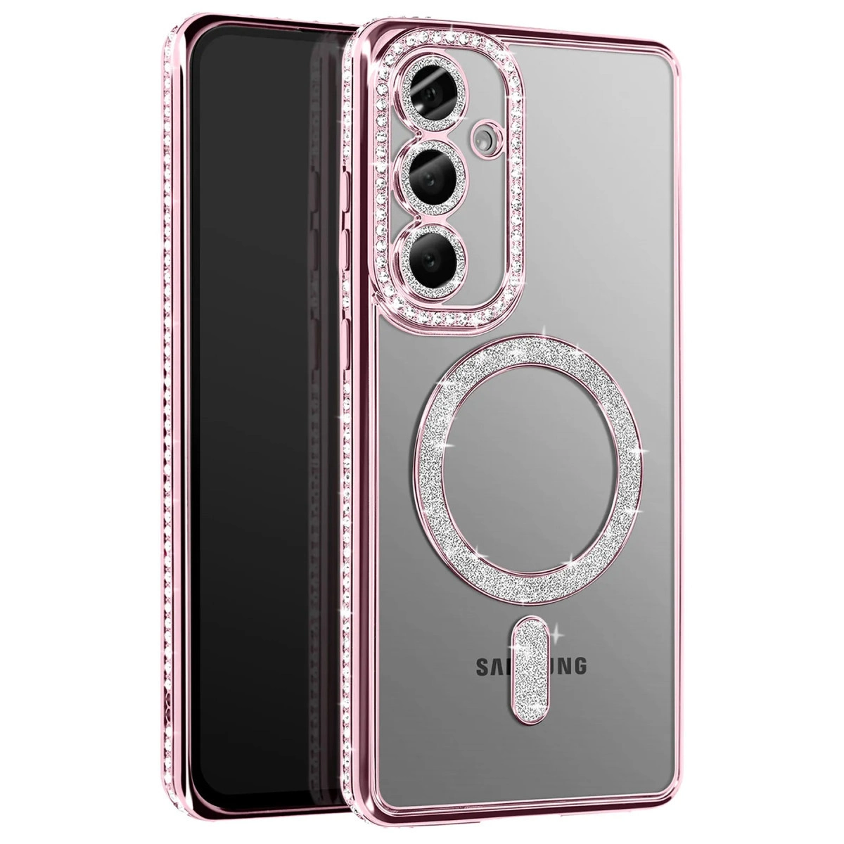 NEWFACE Samsung Galaxy S26 Plus Uyumlu Joke Simli Magneticsafe Telefon Kılıfı Pembe
