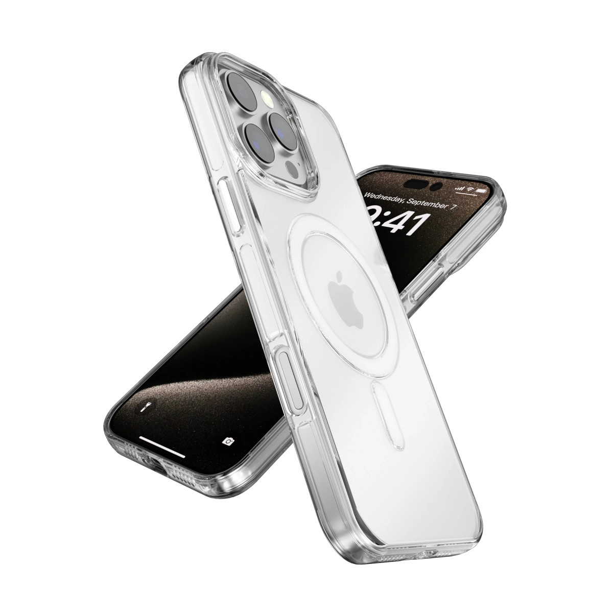 Apple logolu şeffaf telefon kılıfı bir akıllı telefonun üzerinde duruyor.