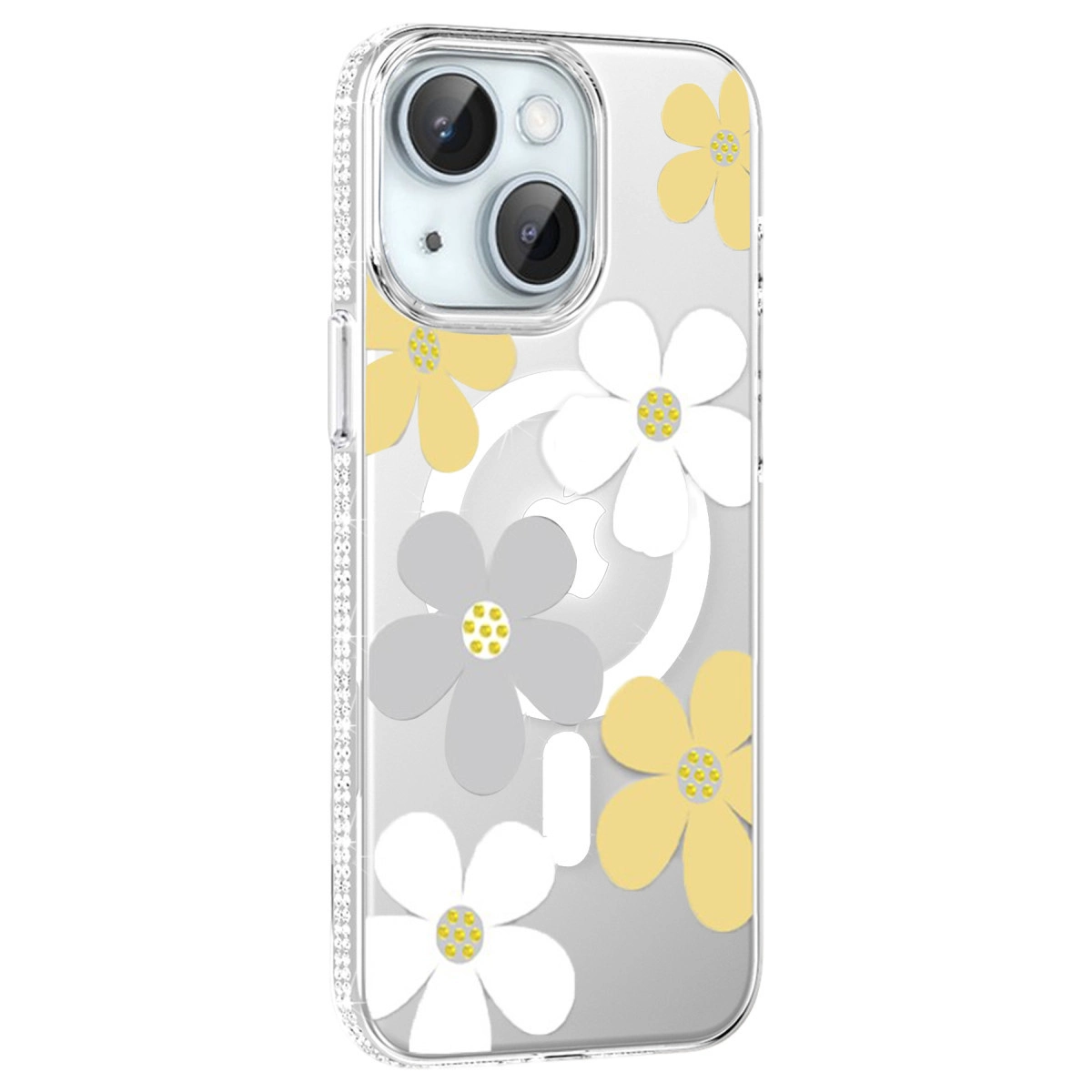 NEWFACE iPhone 14 Uyumlu Floral Magsafe Kapak Telefon Kılıfı Sarı