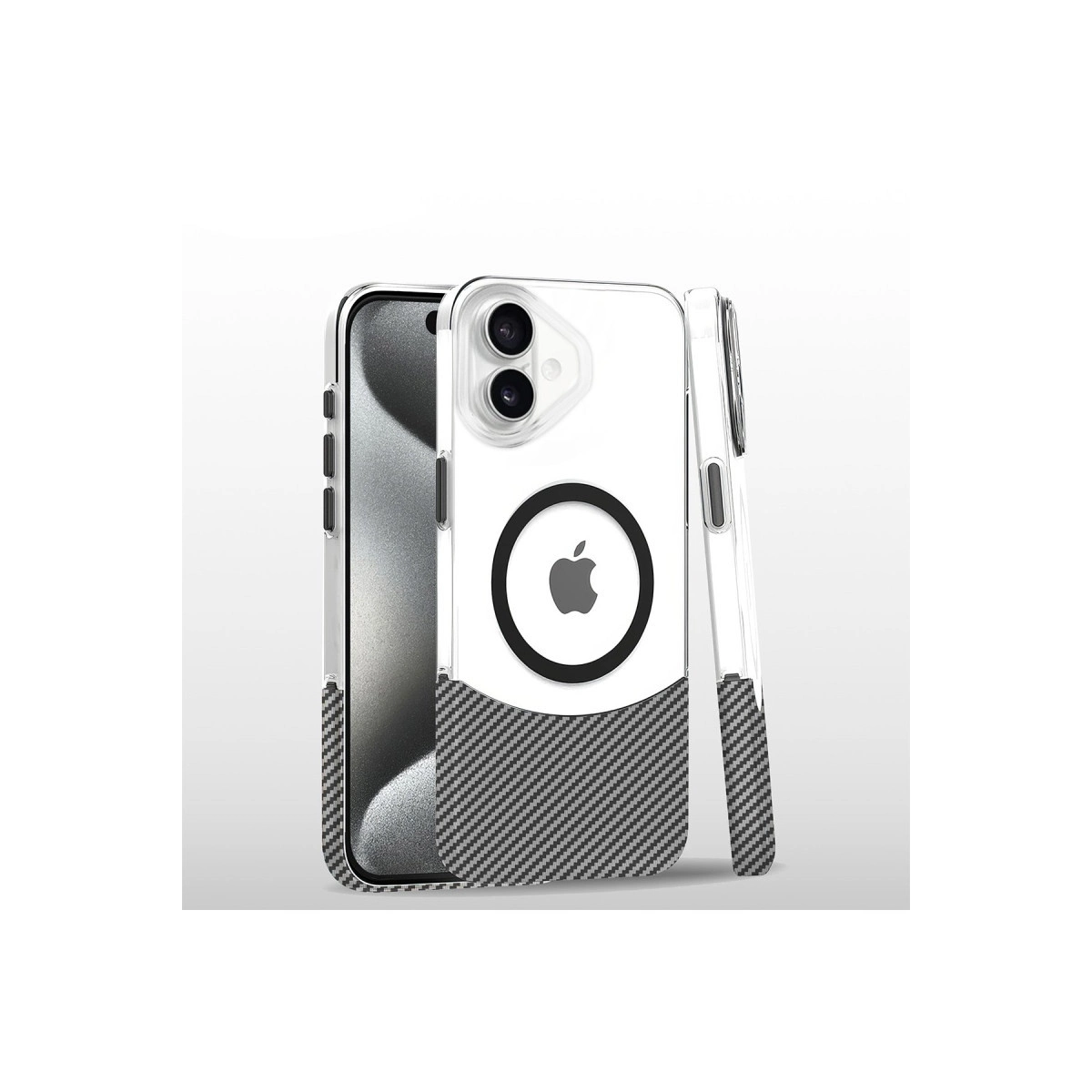 NEWFACE iPhone 16 Uyumlu Carbon Puzzle Magsafe Kapak Telefon Kılıfı Beyaz
