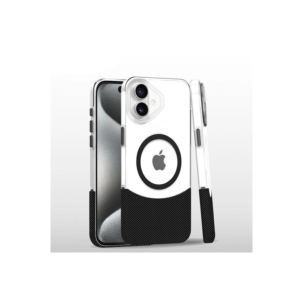 NEWFACE iPhone 16 Uyumlu Carbon Puzzle Magsafe Kapak Telefon Kılıfı Siyah