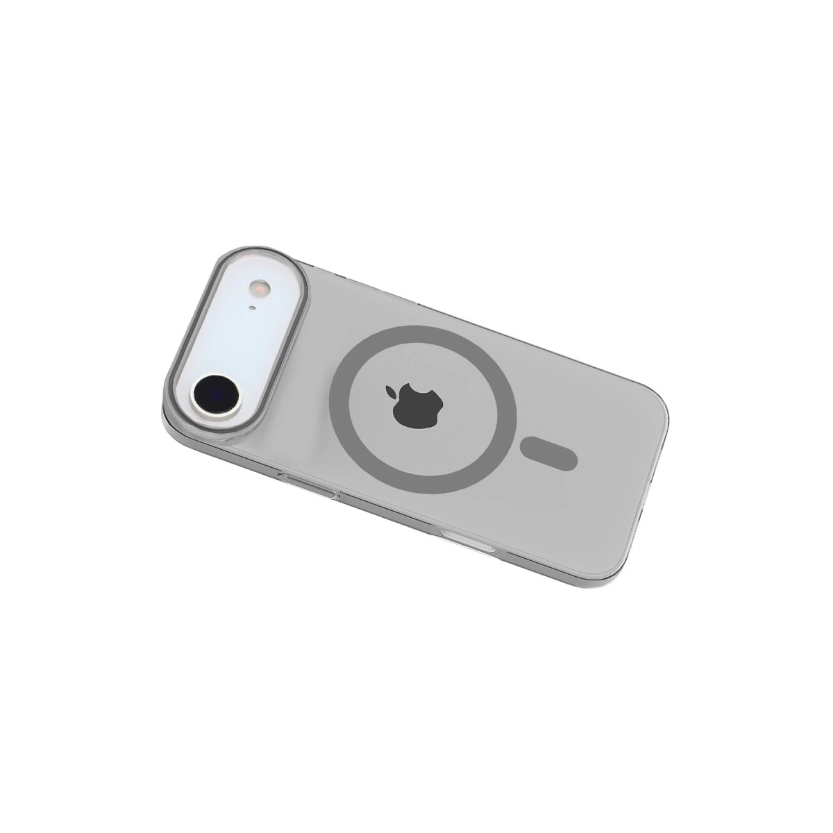 Apple logosu ve halkası olan şeffaf telefon kılıfı.