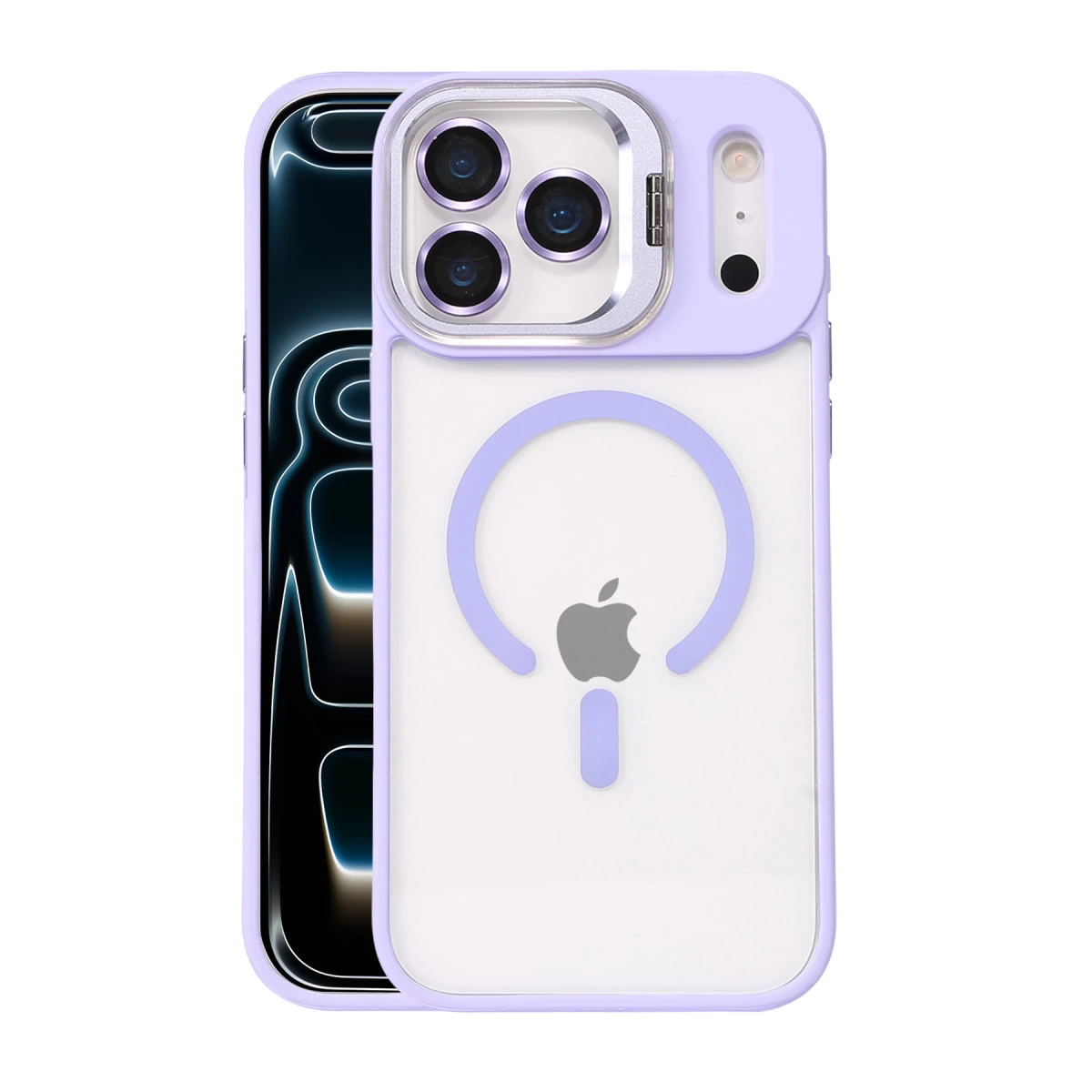 NEWFACE iPhone 17 Pro Uyumlu Remim Lensli Magsafe Standlı Kapak Telefon Kılıfı Lila