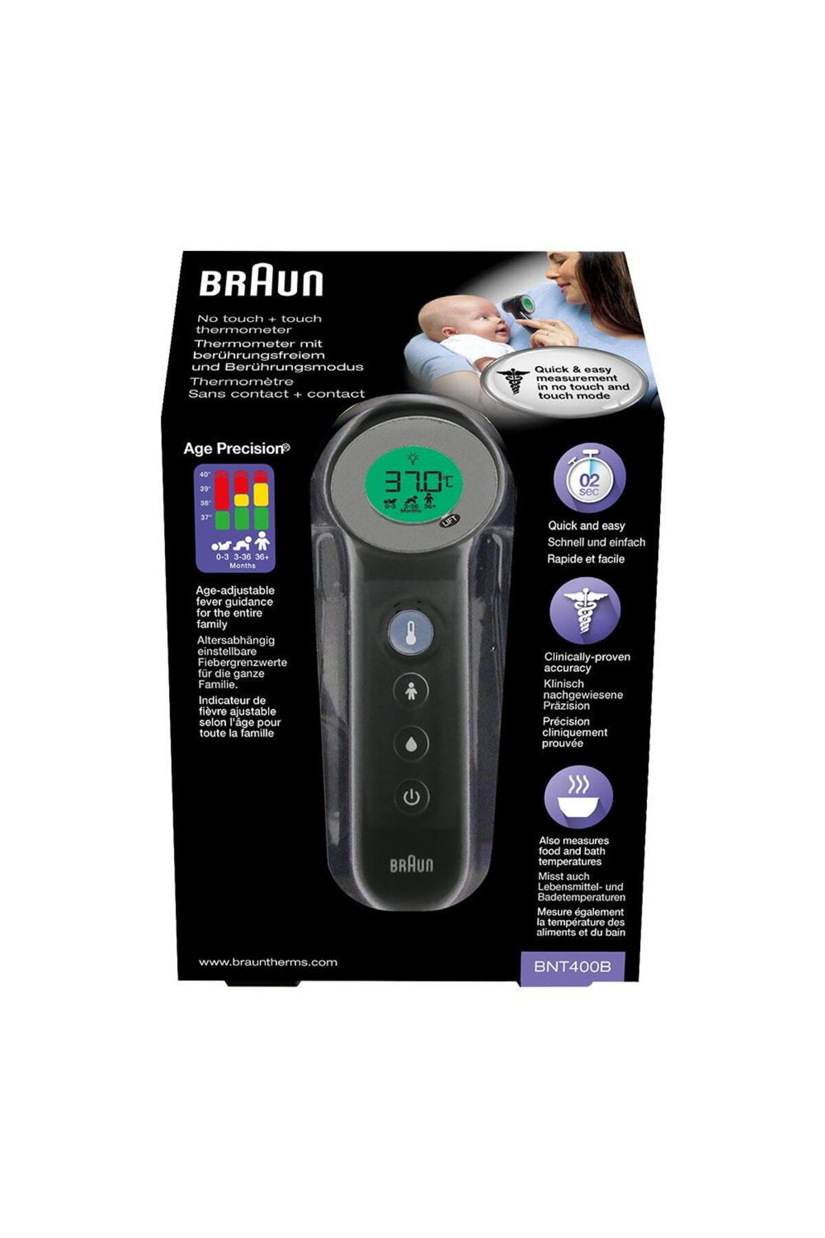 Braun Thermometer mit "Age Precision"-Technologie zeigt 37,0 Grad an.