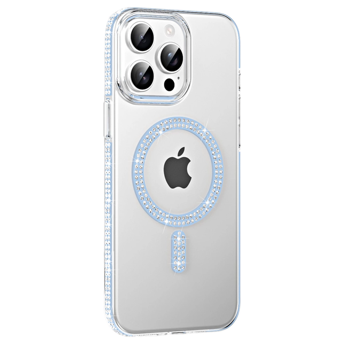 NEWFACE iPhone 15 Pro Uyumlu Move Taşlı Magsafe Kapak Telefon Kılıfı Mavi
