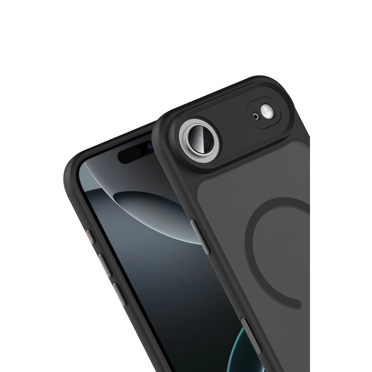Kamerayı kapatan koruyucu kılıflı siyah telefon.