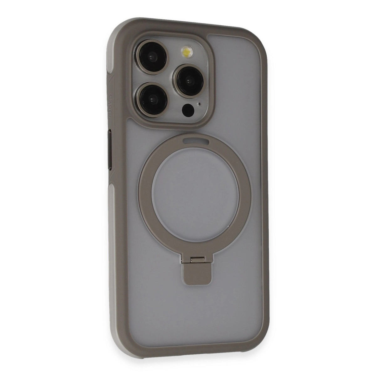 NEWFACE iPhone 15 Pro Max Uyumlu Zorda Airbag Magsafe Standlı Kapak Telefon Kılıfı Titan Gri