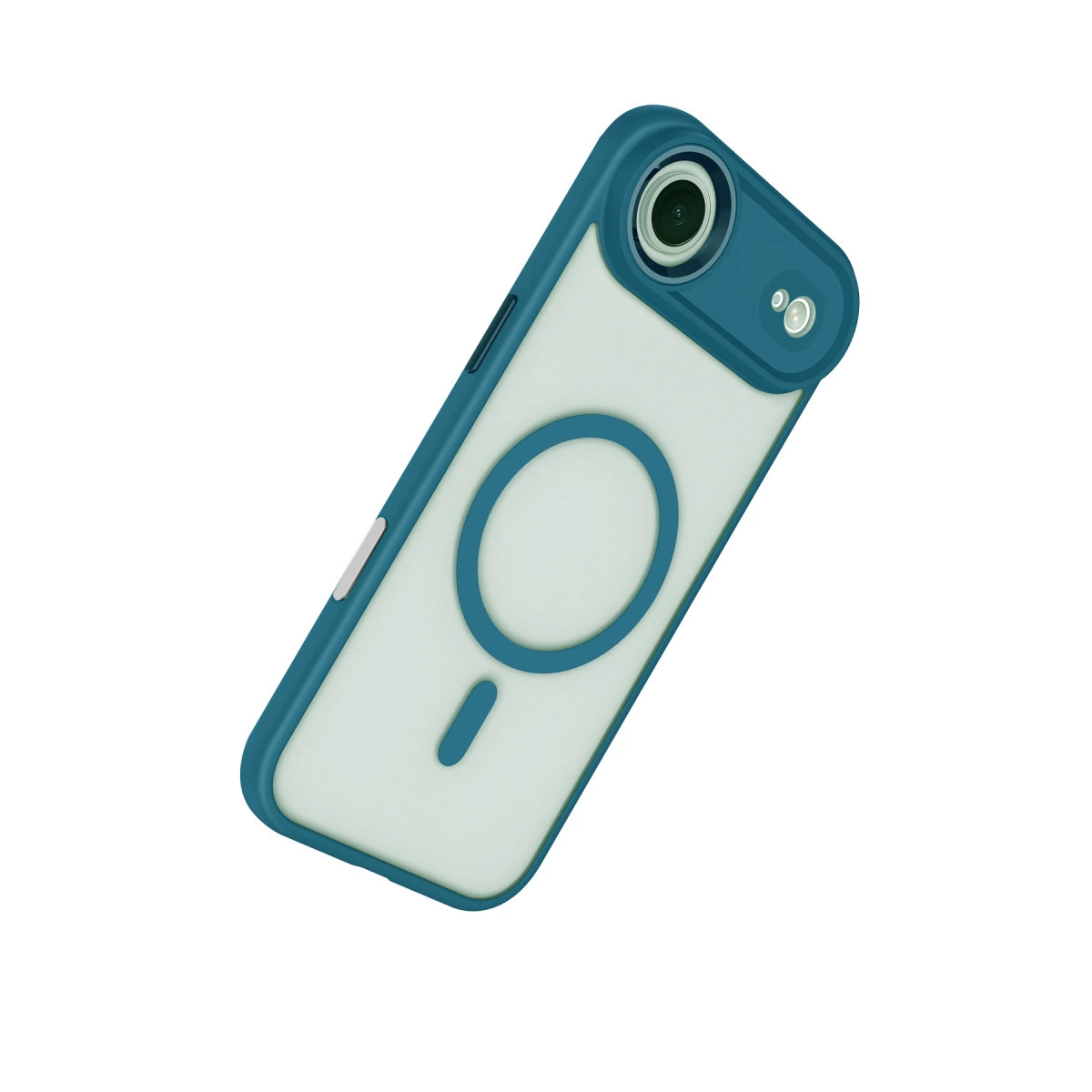 Teal renkli telefon kılıfı, beyaz arka plan ve manyetik halka.