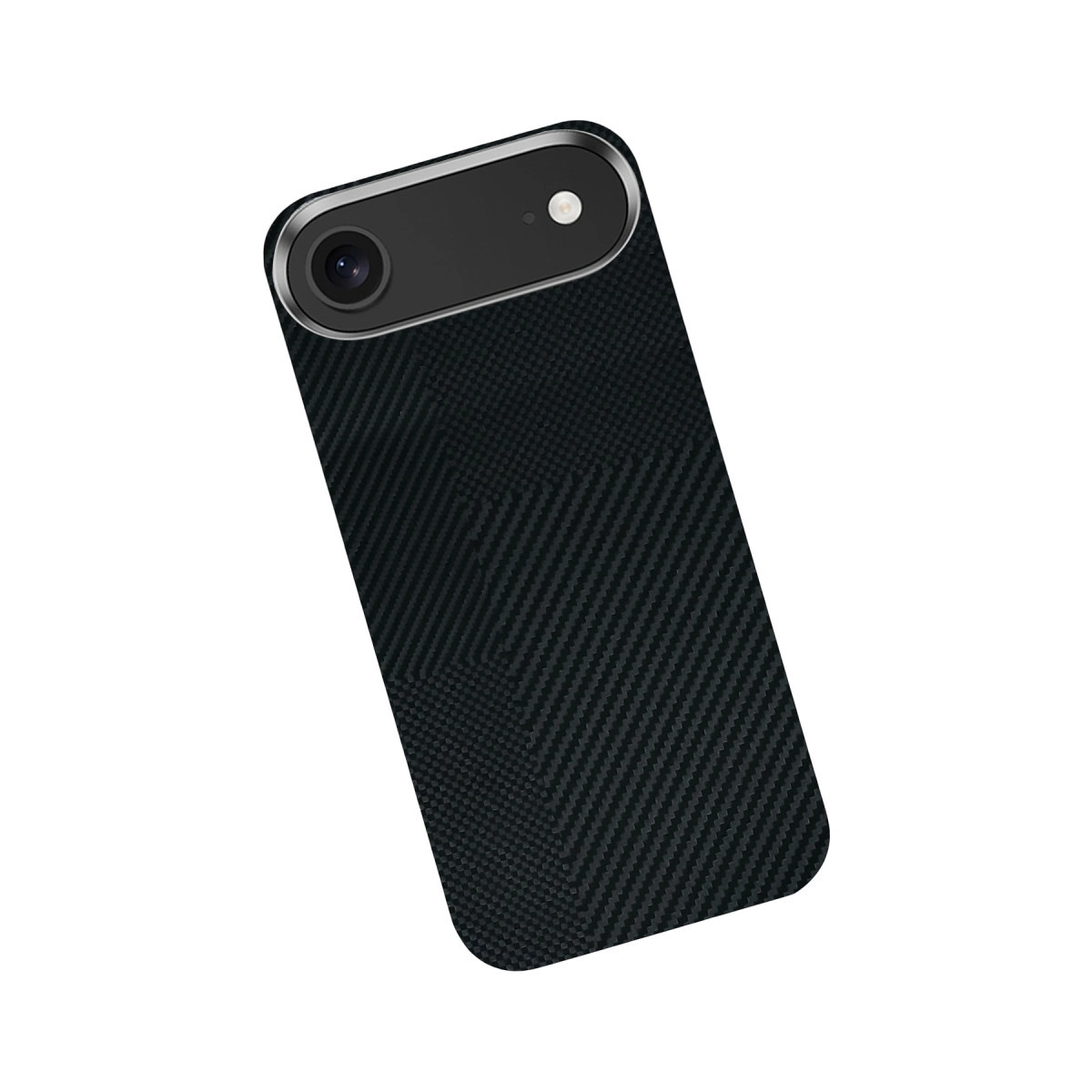 Karbon fiber arka ve lens grubuna sahip siyah akıllı telefon.
