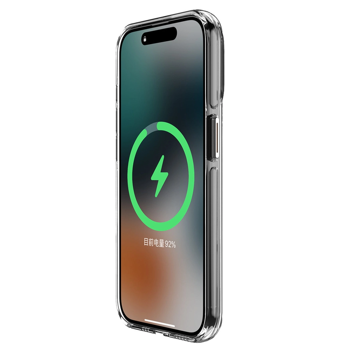 Pil şarjının %92'sini gösteren bir telefondaki şeffaf kılıf.