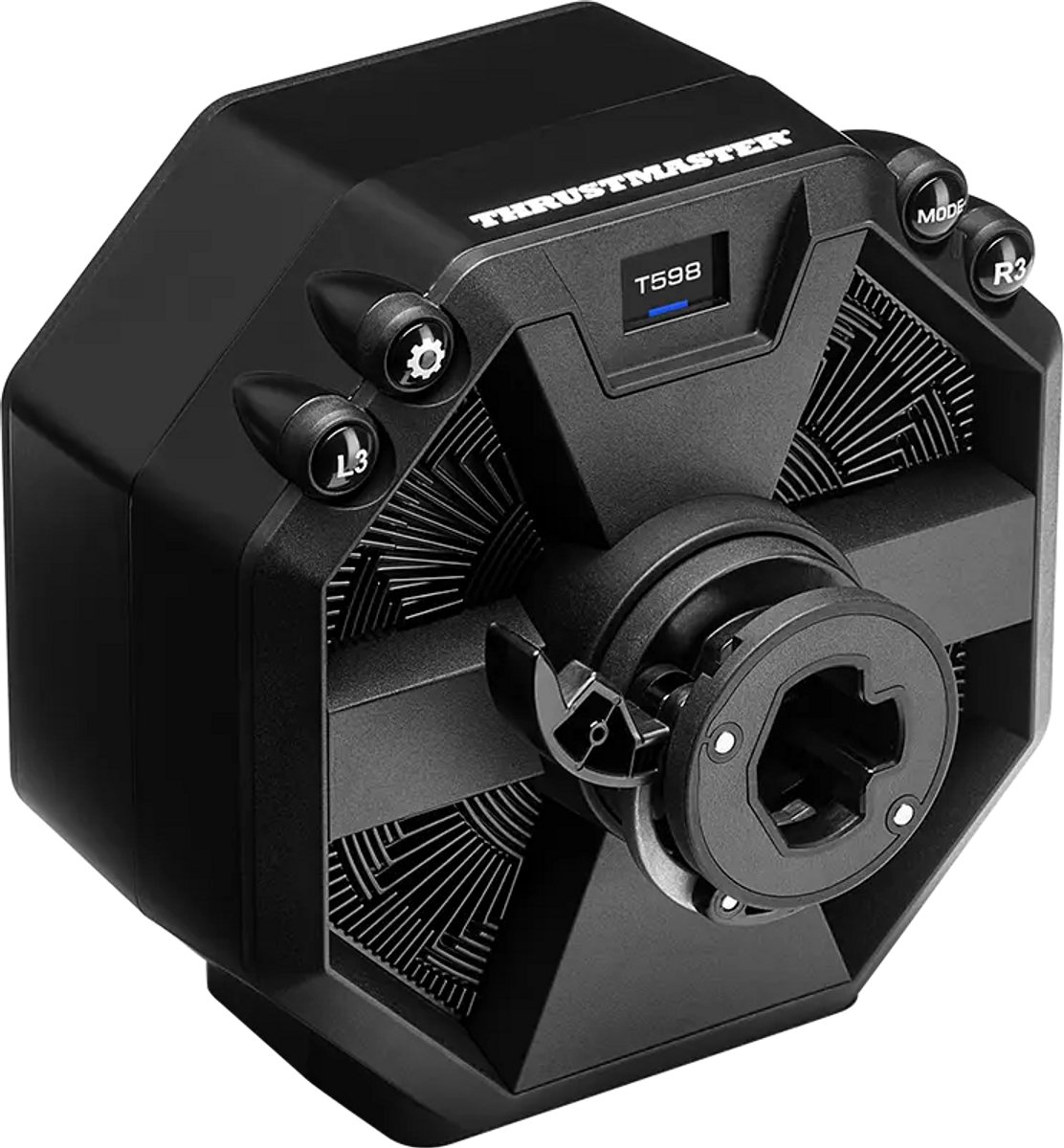 Base de volant Thrustmaster T598 noire avec boutons et écran.