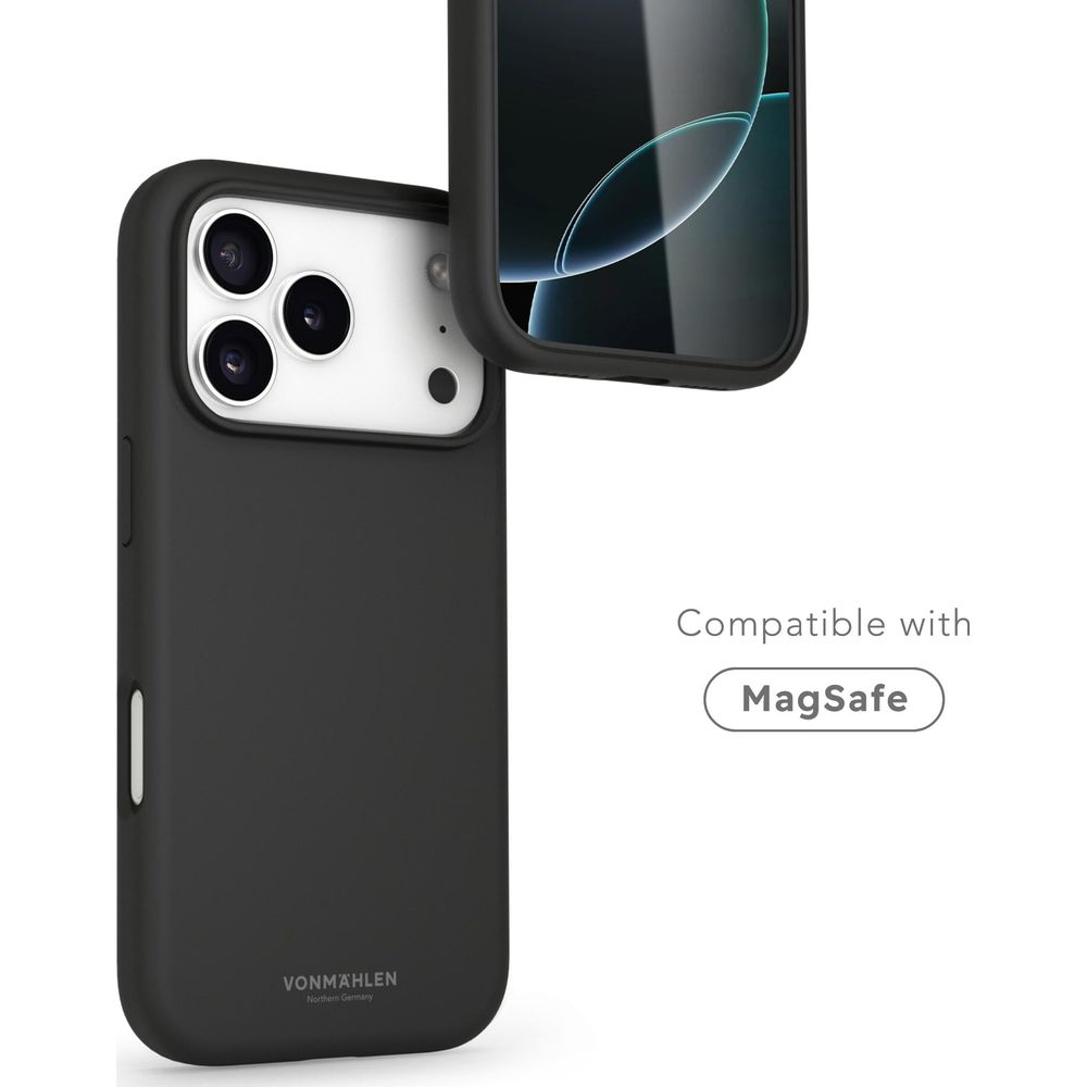 Schwarzes Handycase mit MagSafe-Kompatibilität und drei Kameralinsen.