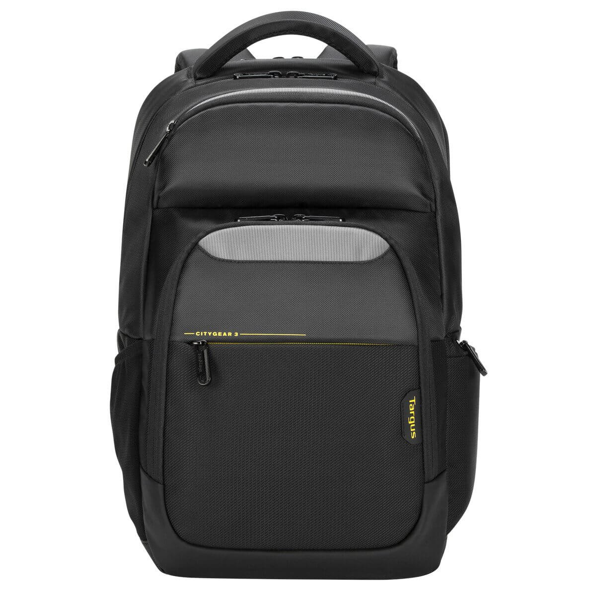 Mochila negra con cremalleras y etiqueta 'Citygear 3'.
