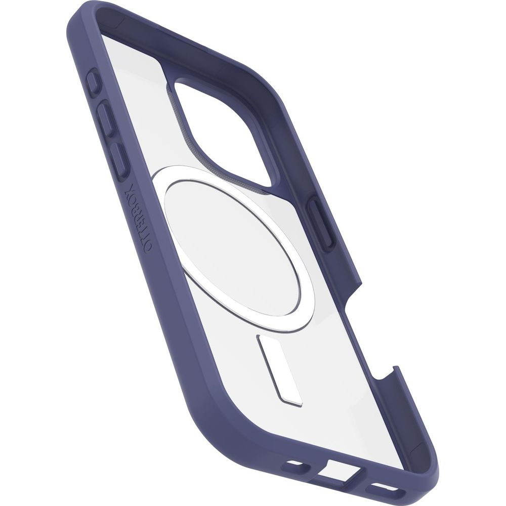 Custodia Otterbox viola con retro trasparente e anello MagSafe.
