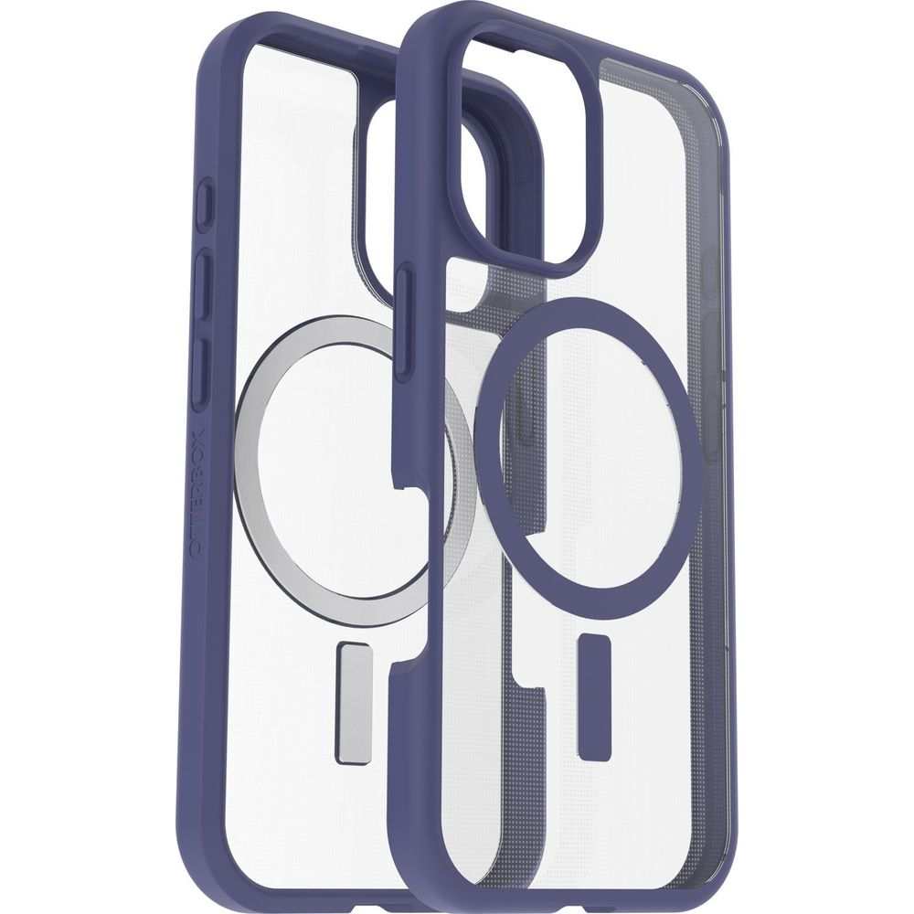 Due cover trasparenti per telefono con bordi blu e anelli magnetici.