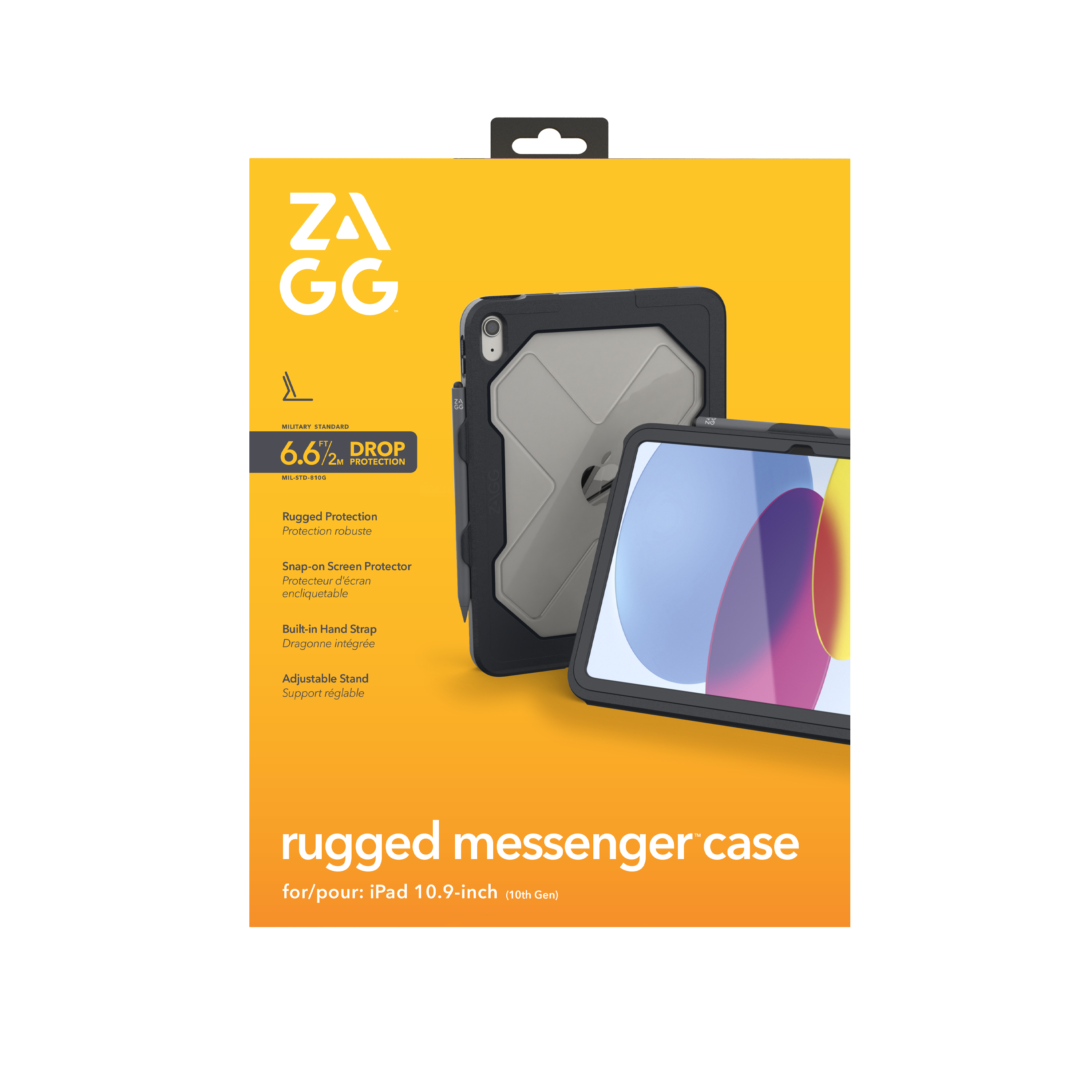 Verpackung für ein robustes iPad-Case mit ZAGG-Logo und Produktabbildung.