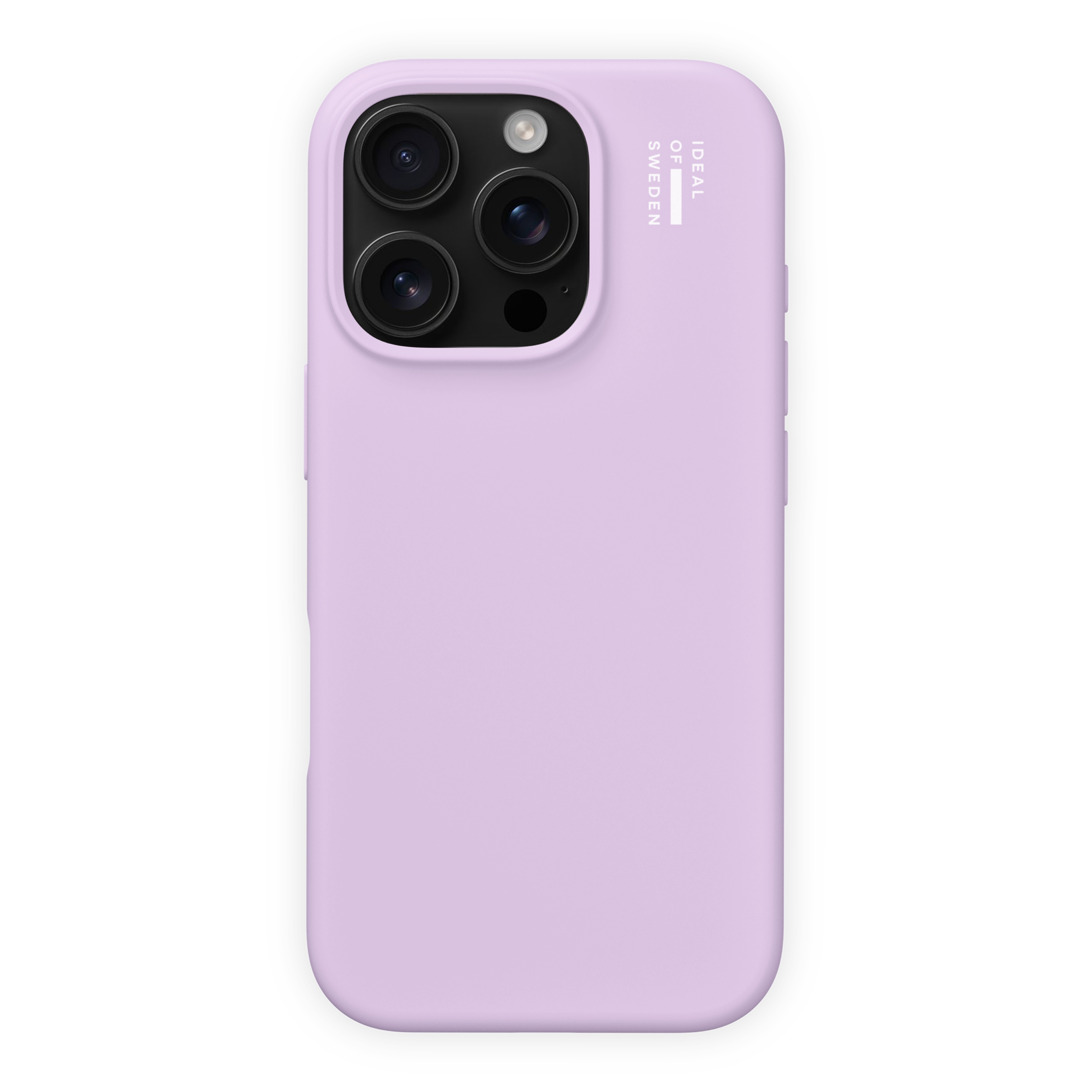 Eine lila iPhone-Hülle mit einem Kameramodul und dem Text "IDEAL OF SWEDEN".