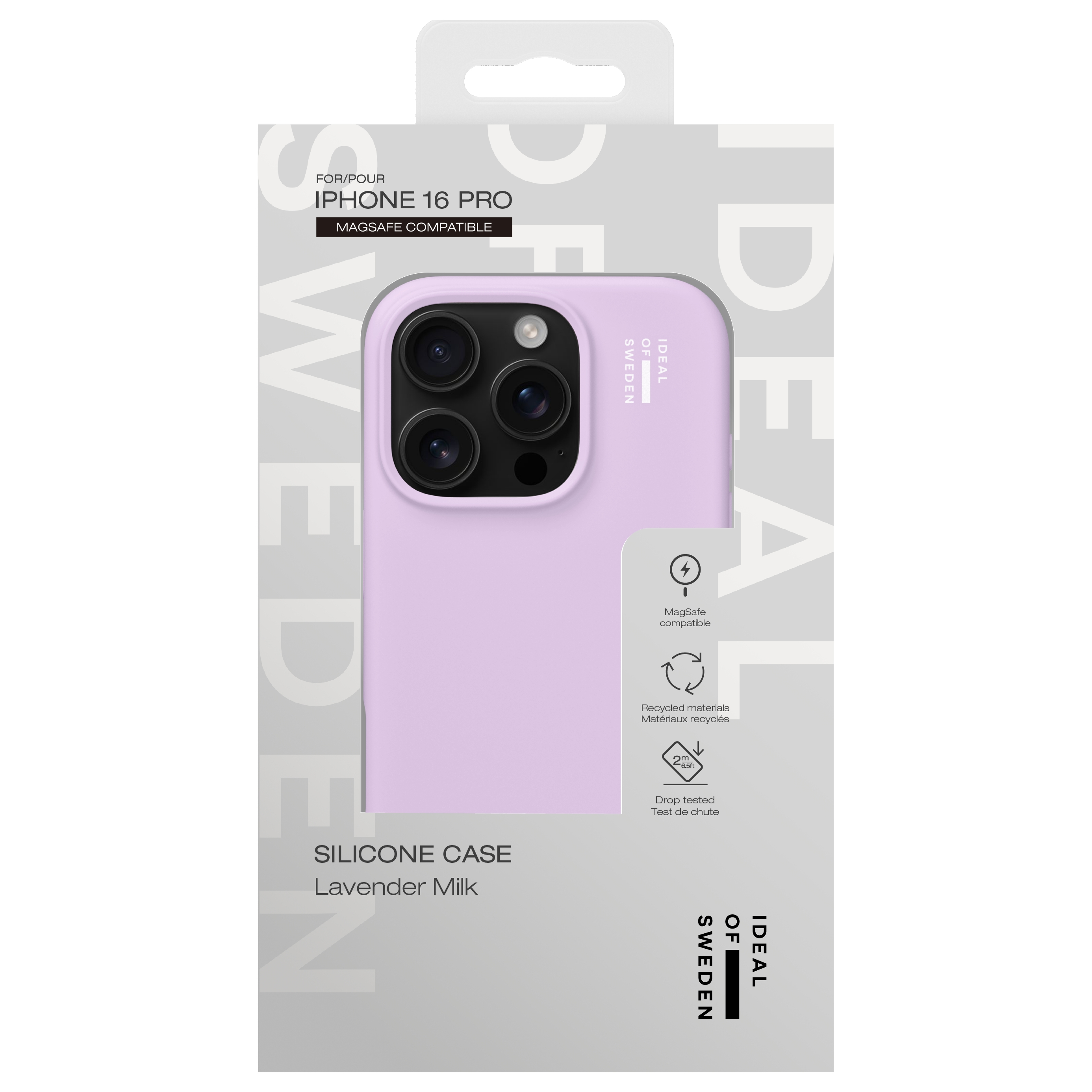 Lila iPhone 16 Pro Hülle mit MagSafe-Kompatibilität und Kameraausschnitt.