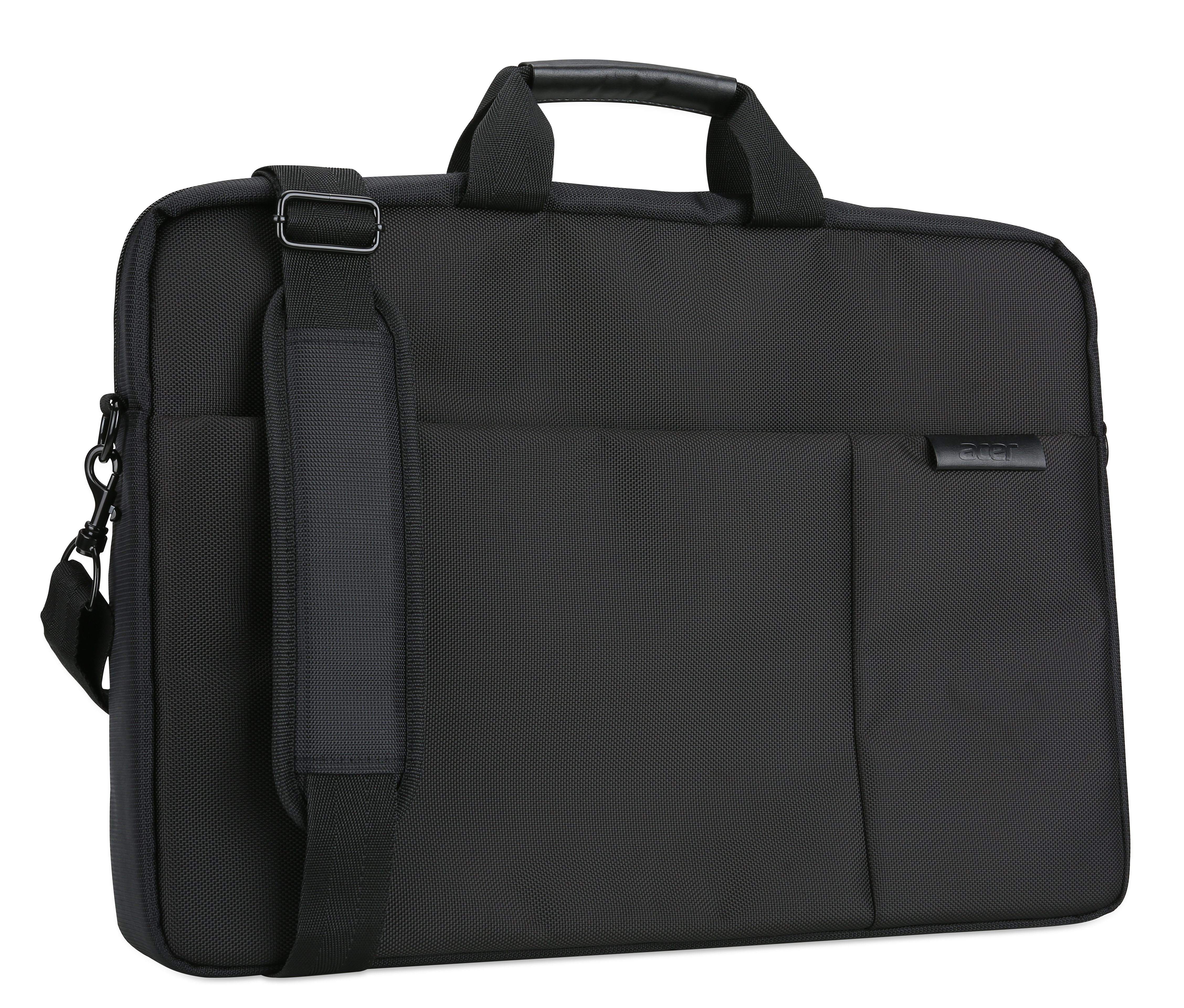 Sacoche noire pour ordinateur portable avec poignée et bandoulière.