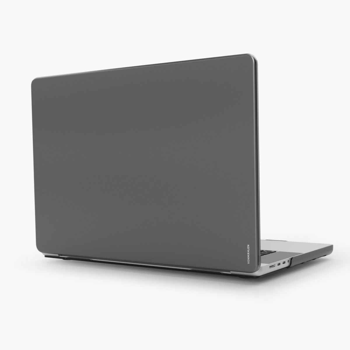 Ein geschlossener, grauer Laptop mit dem Logo VON MAHLEN auf dem Bildschirmrand.