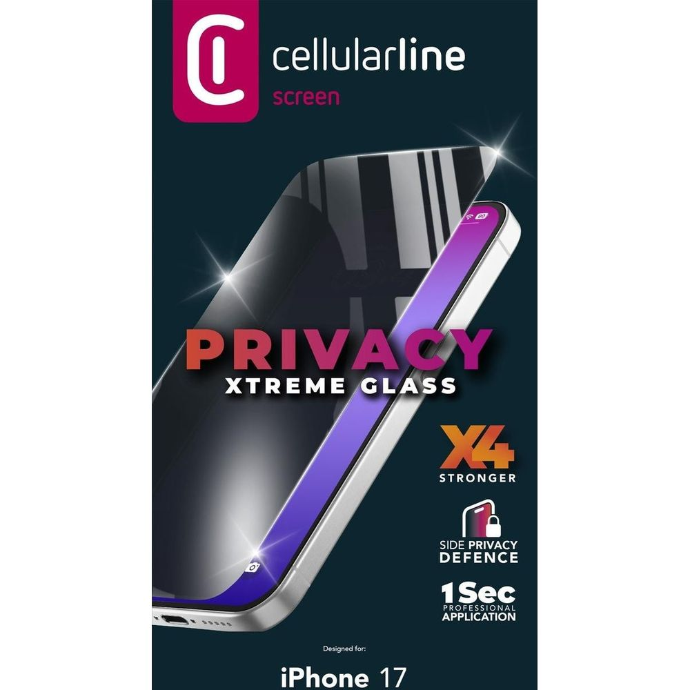Protection d'écran Cellularline Privacy Xtreme Glass pour iPhone 17.