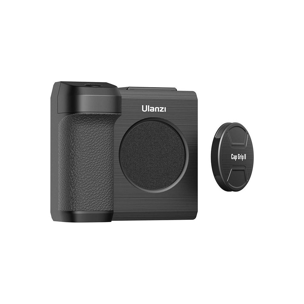 Een zwarte Ulanzi grip met een ronde zwarte dop ernaast.