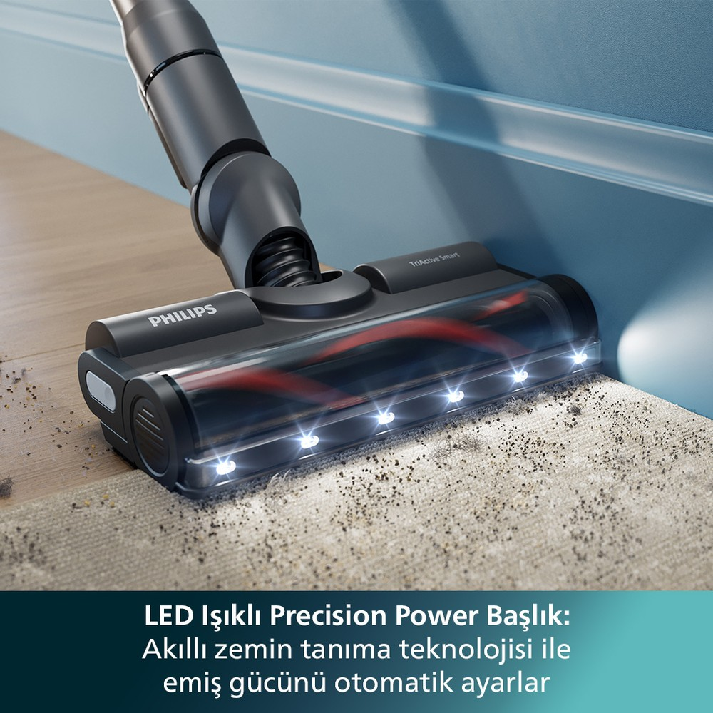 Philips LED'li süpürge başlığı halı ve ahşap zemini temizler, kiri toplar.