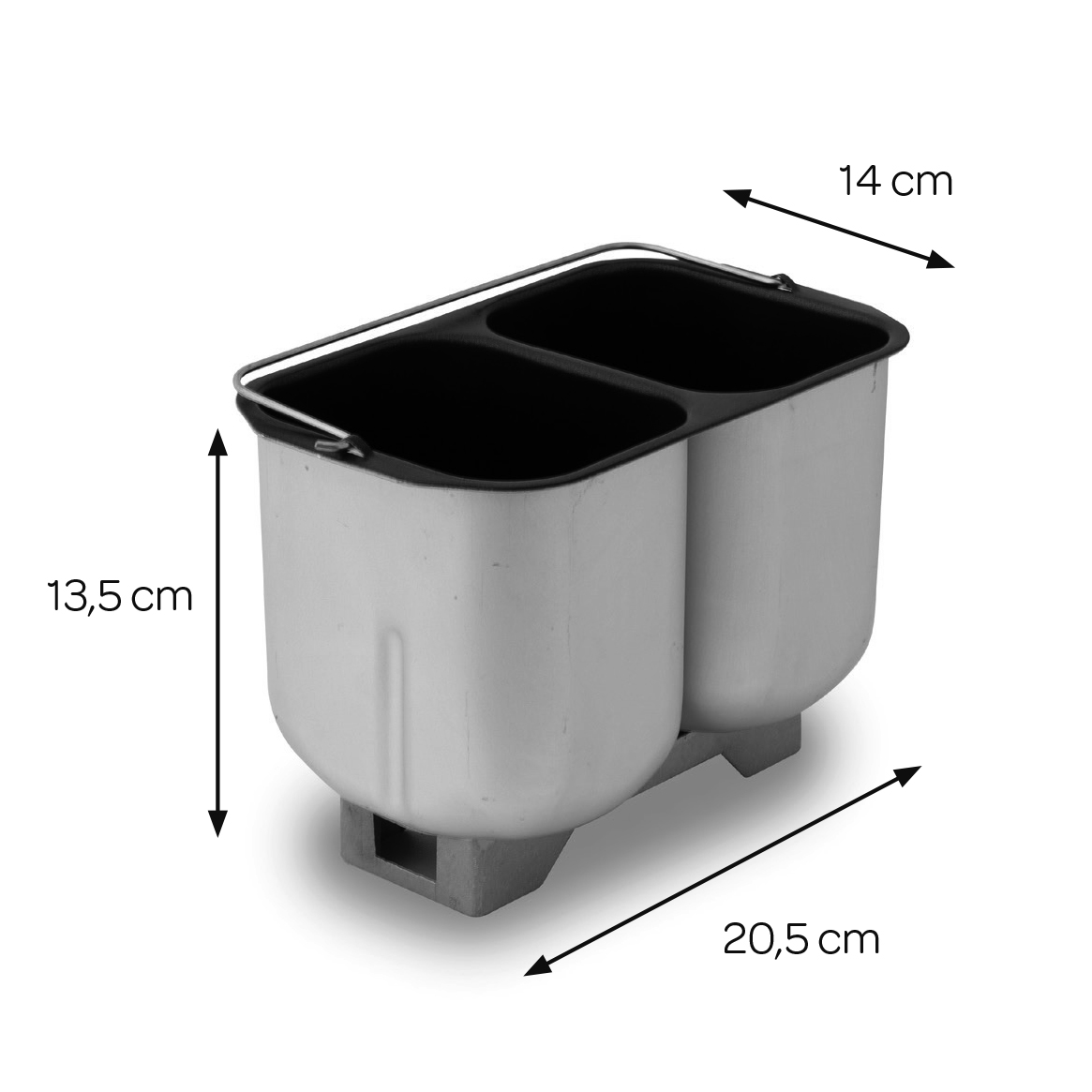 Double bread maker pan, silver, with dimensions 20.5 x 14 x 13.5 cm.