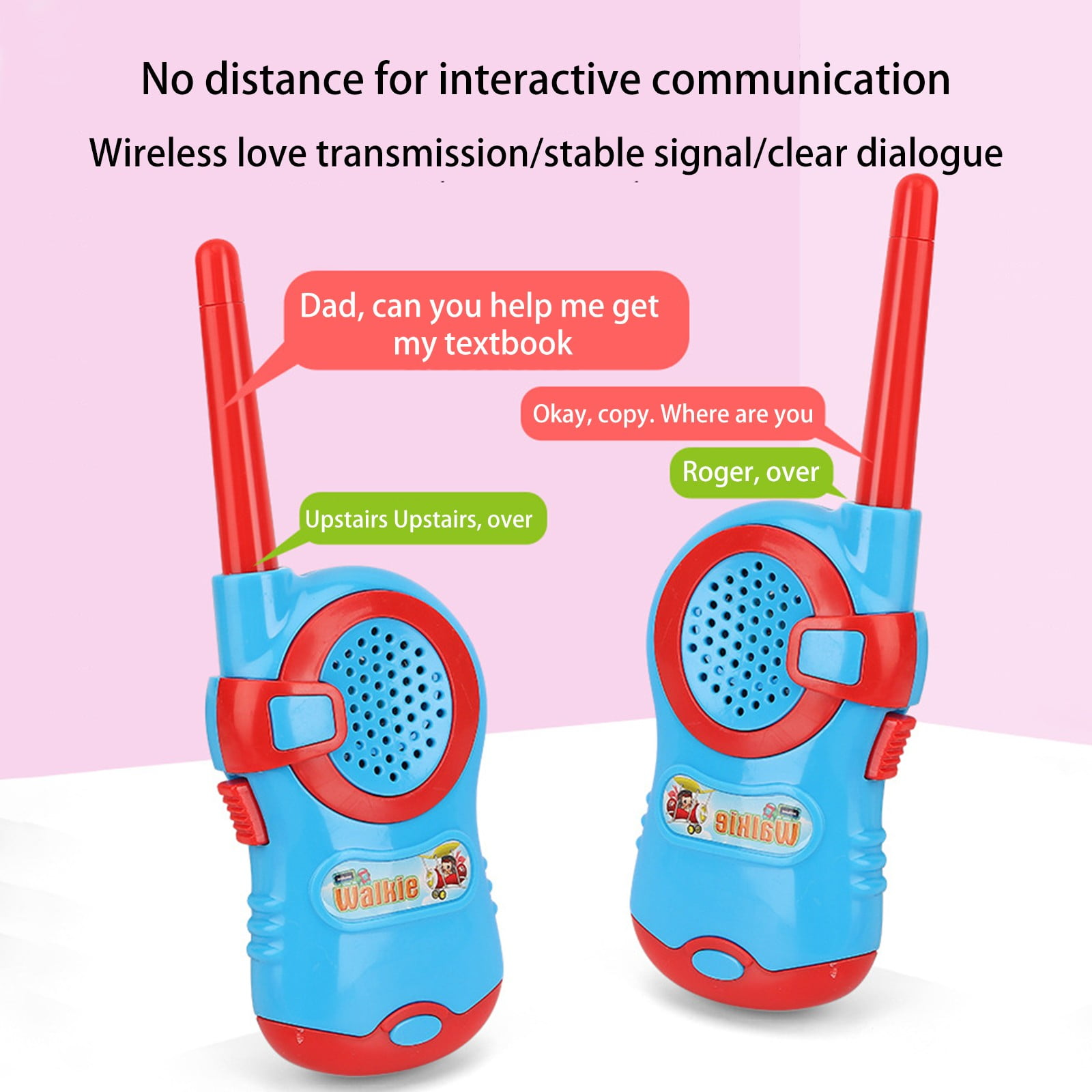 Zwei blaue und rote Walkie-Talkies mit Sprechblasen.