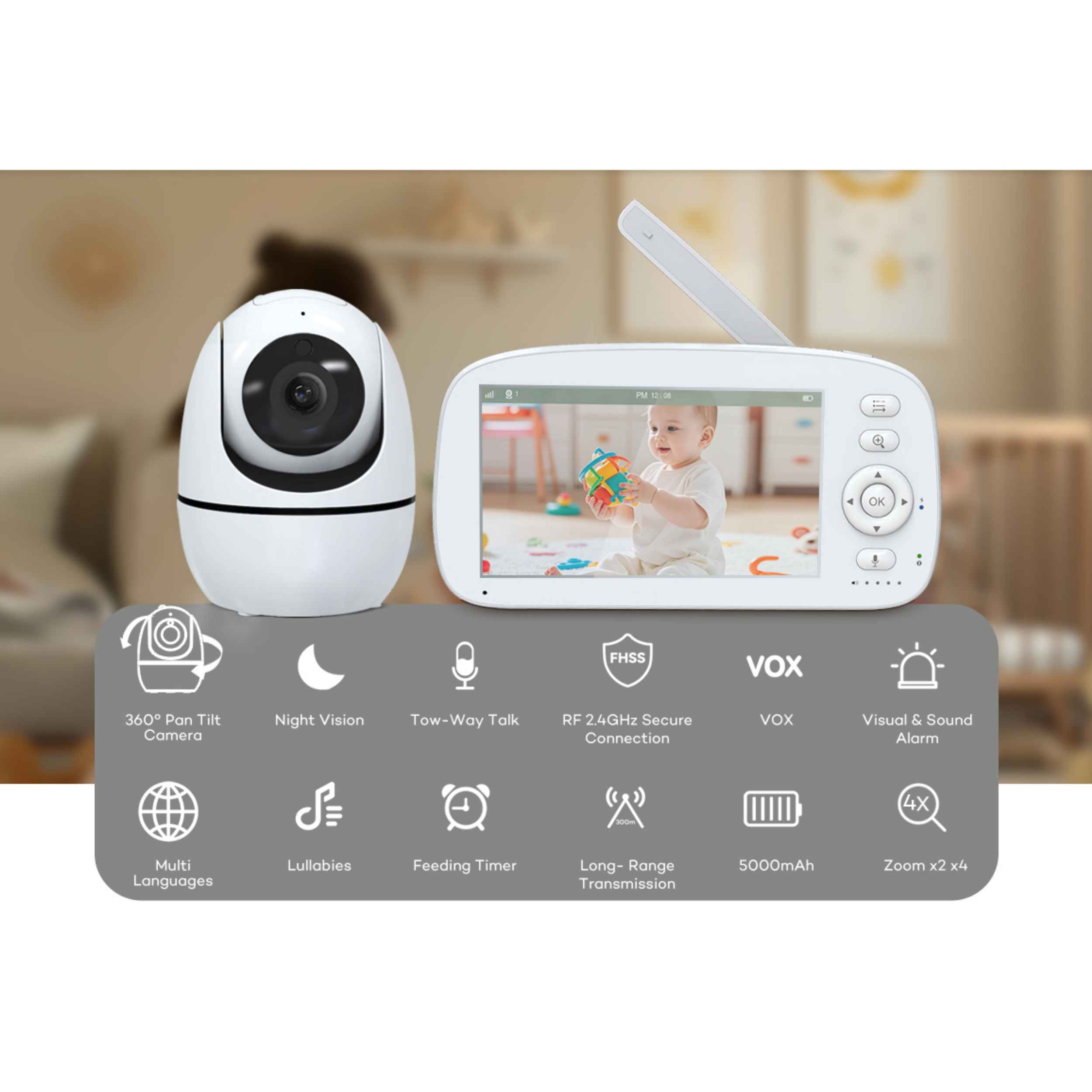 Babyphone mit Kamera: Baby auf Monitor, schwenkbare Kamera, Nachtsicht, VOX.
