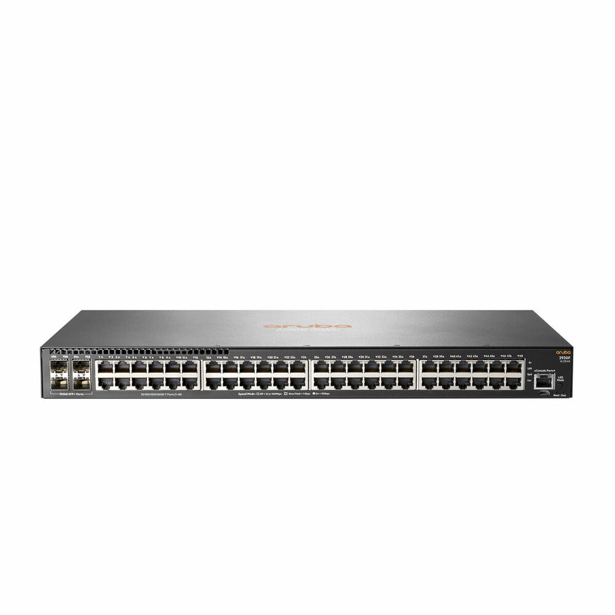 Switch di rete Aruba 2930F con 48 porte e porte SFP sul davanti.