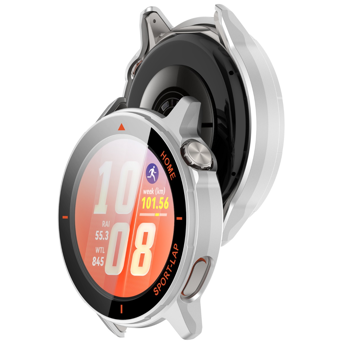 Smartwatch argento con display sportivo: 10 RAI 55.3, 845, 101.56 km.