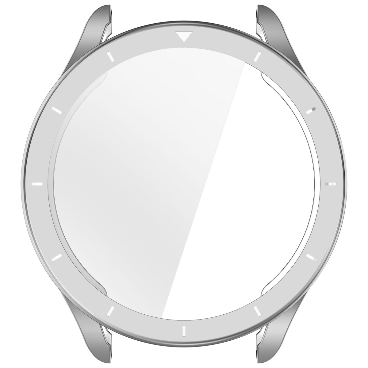 Silberne Uhr mit weißem Zifferblatt und Markierungen.
