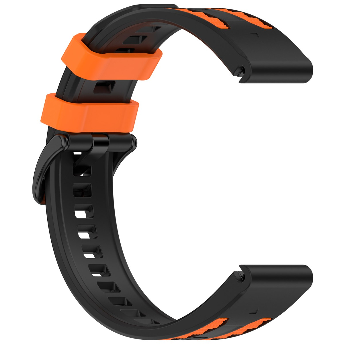 Schwarzes Armband mit orangefarbenen Akzenten und Schnalle.