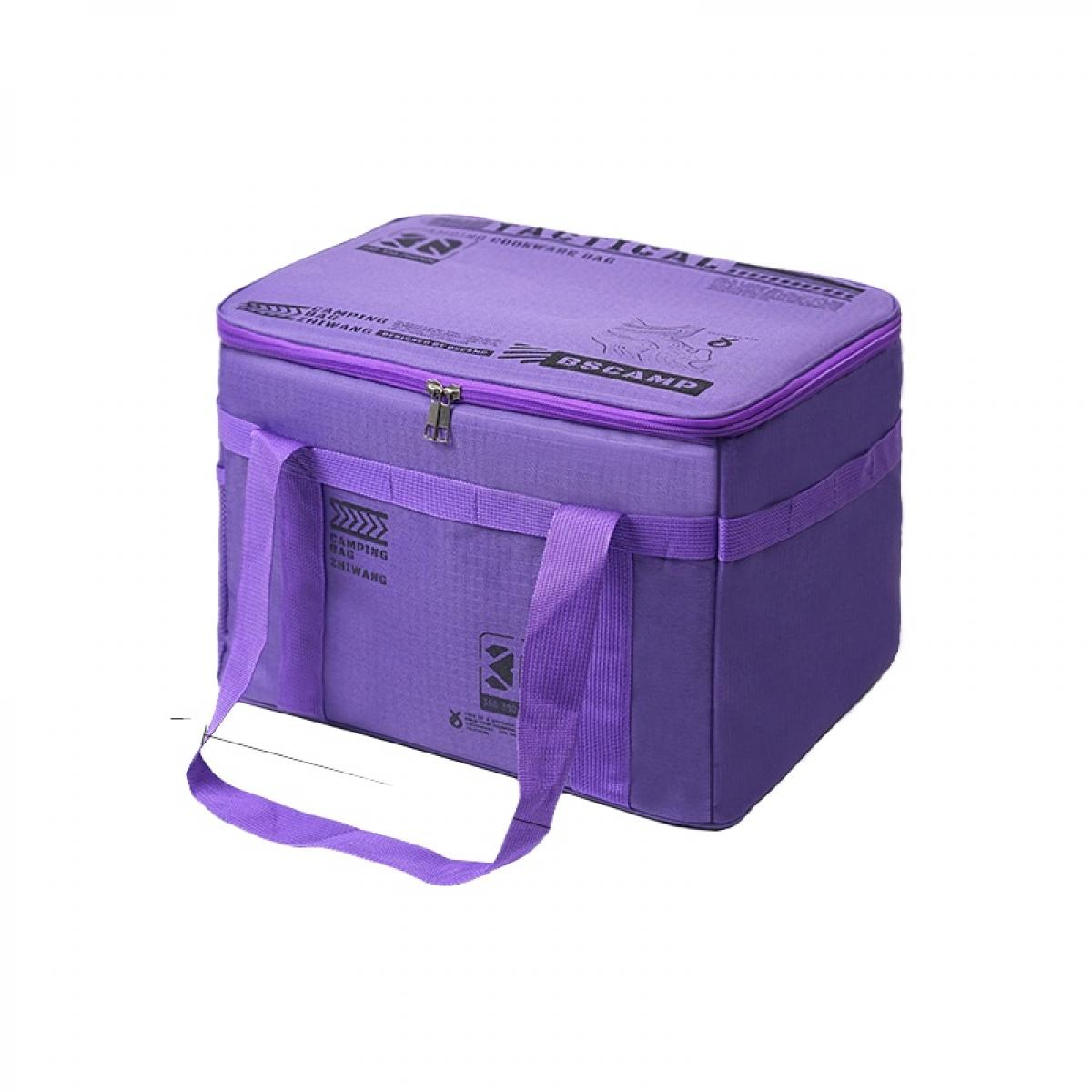 Eine violette taktische Kochgeschirr-Tasche mit Reißverschluss und Tragegriffen.