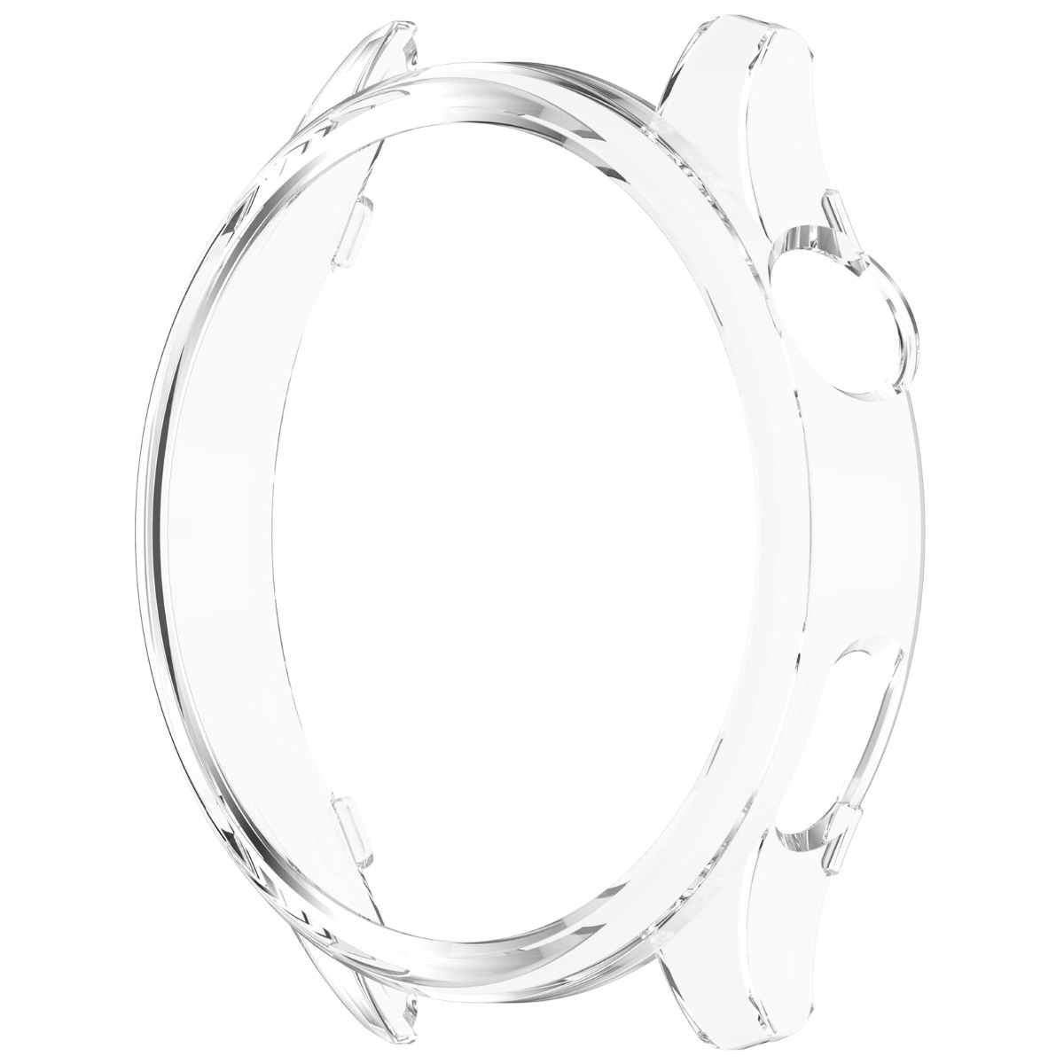 Custodia protettiva trasparente per smartwatch rotondo con ritagli.