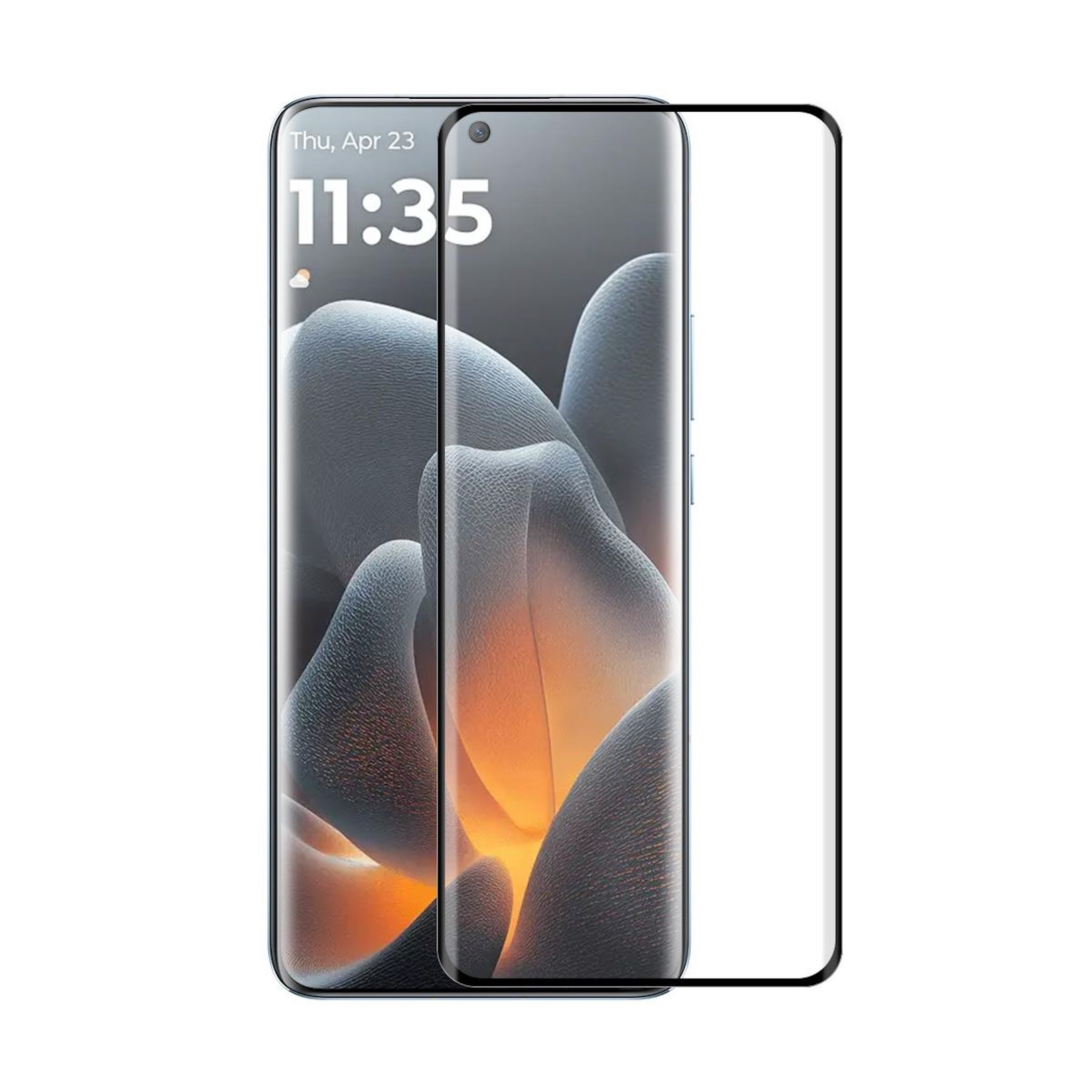Ein Smartphone mit einem Displayschutz auf einem weißen Hintergrund.