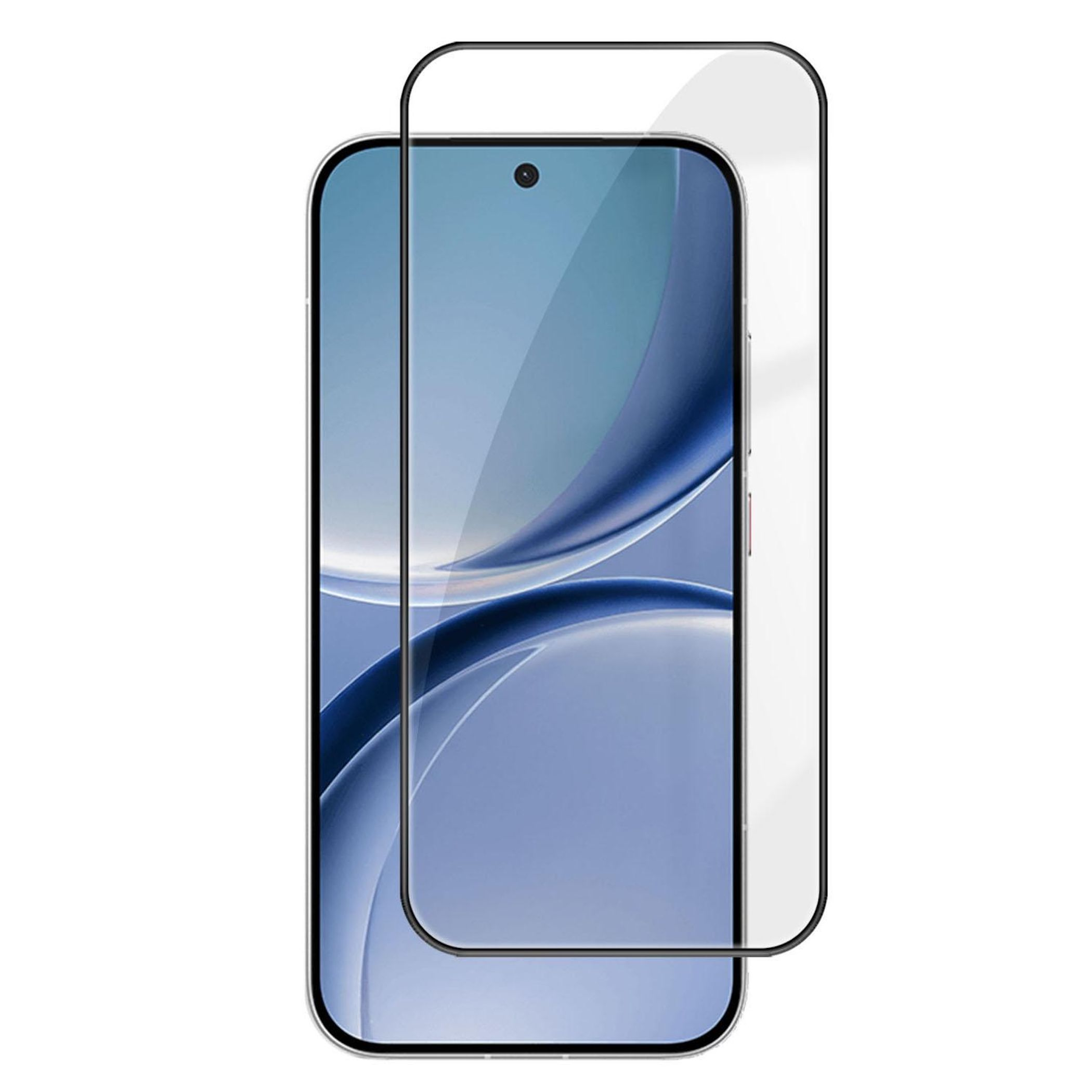 Eine durchsichtige Displayschutzfolie liegt über einem Smartphone-Bildschirm.