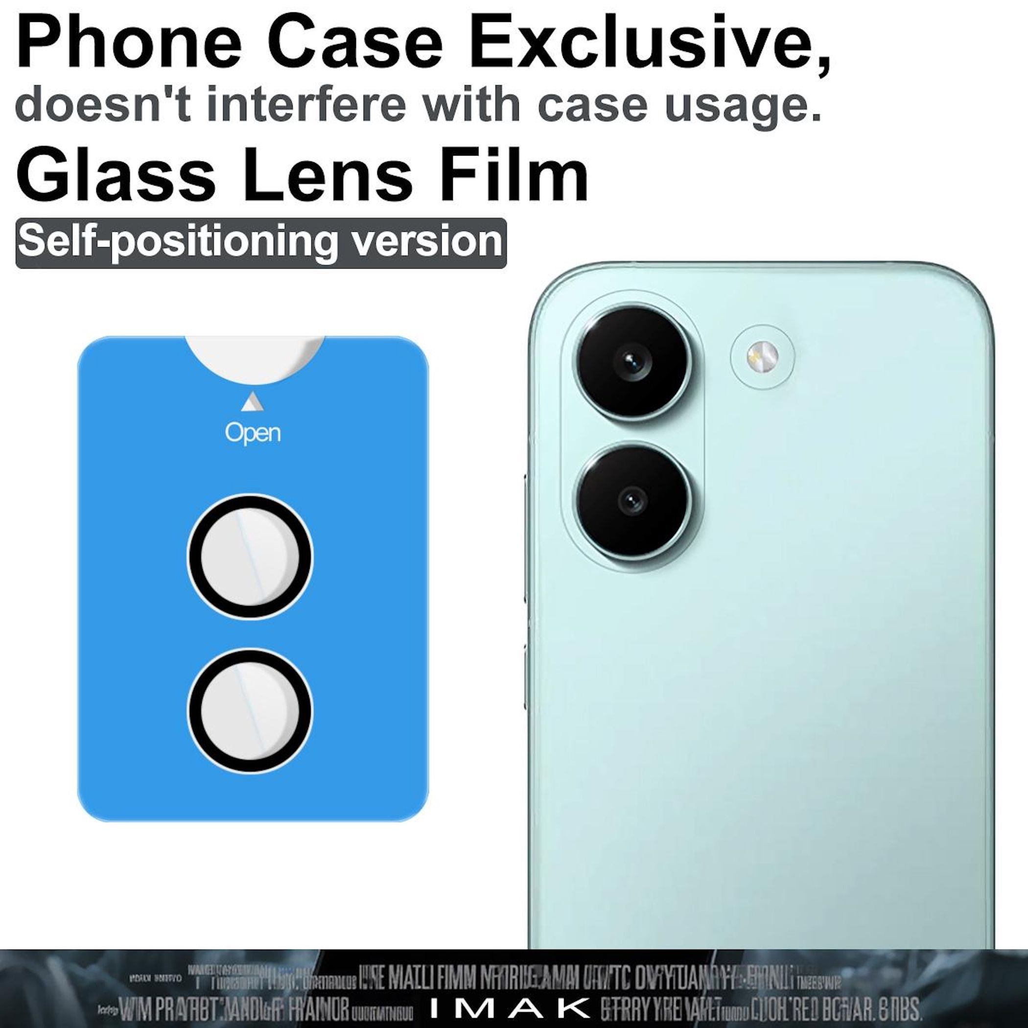 Blaue Verpackung mit zwei Kreisen neben einem hellgrünen Telefon.