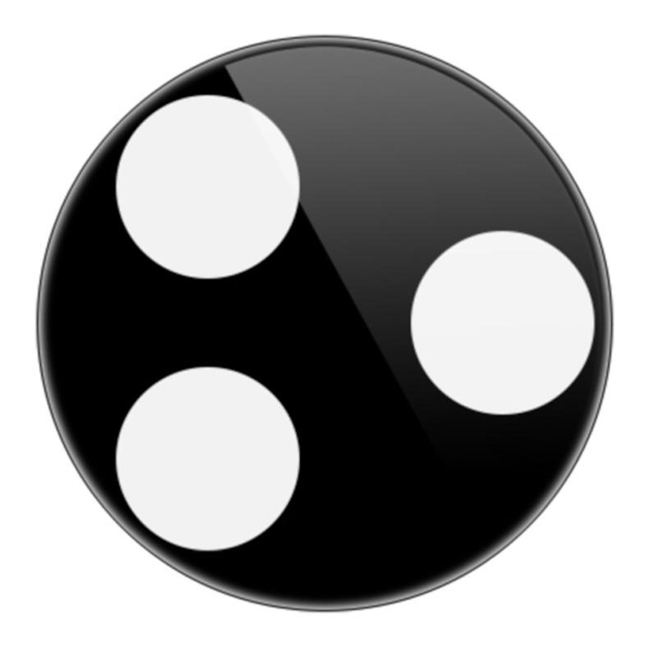 Cerchio nero con tre cerchi bianchi.