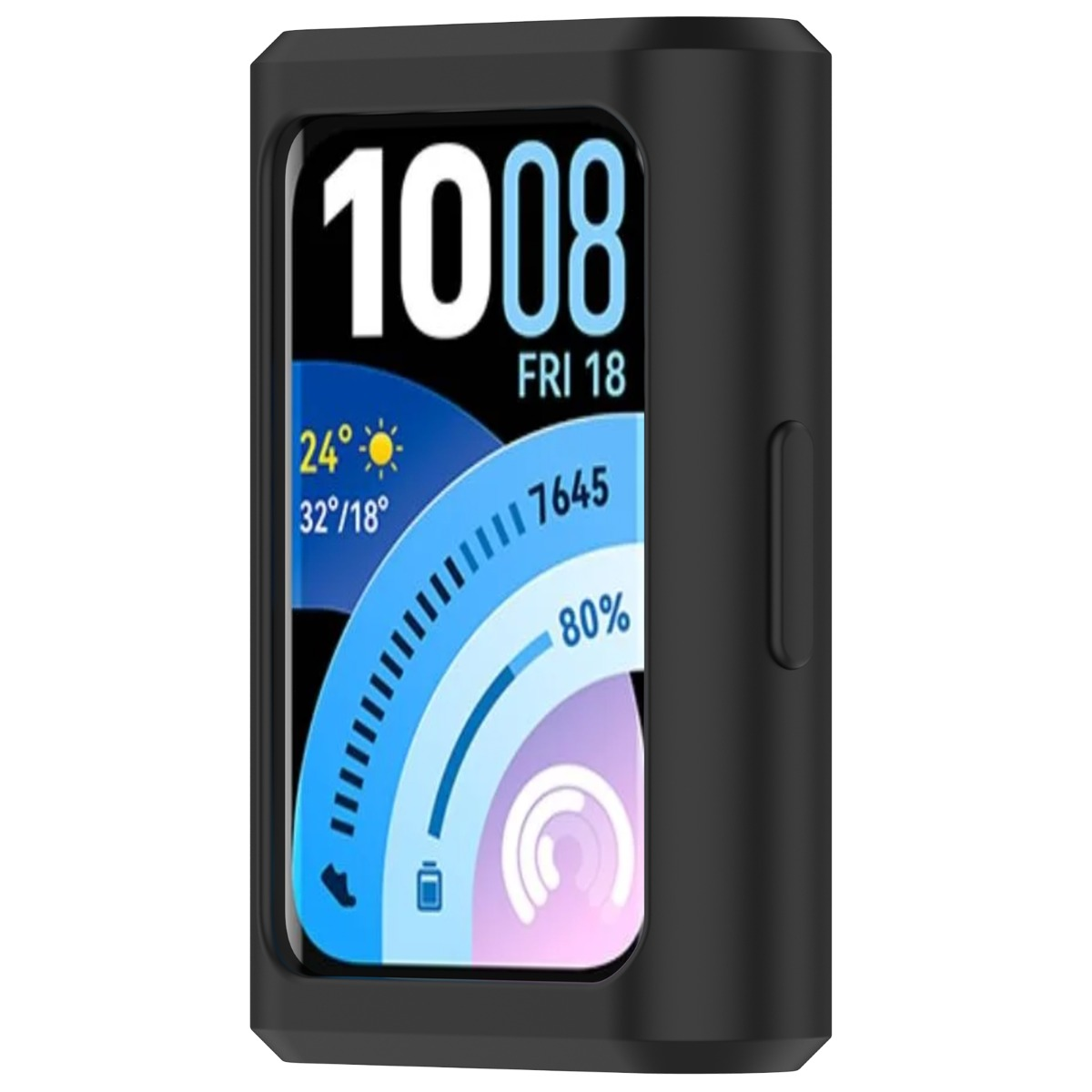 Fitness band nero con 1008 passi, meteo e stato batteria.